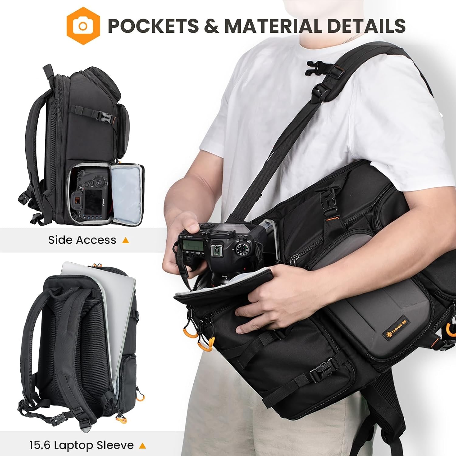 15L Camera Backpack with Quick Side Access and Rain Cover