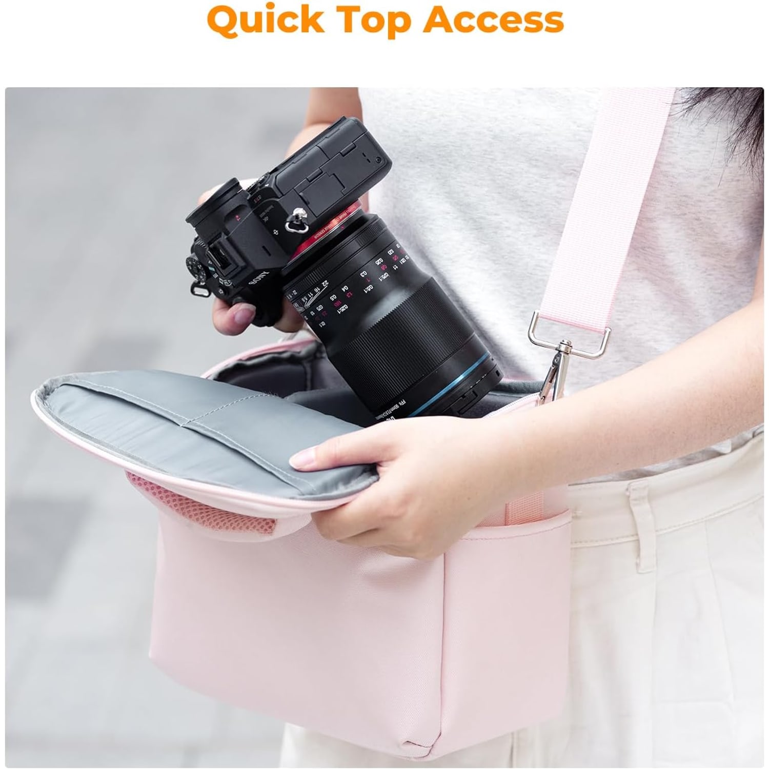 Small Canvas Camera Shoulder Bag with Removable Divider, 5 Litre, Pink