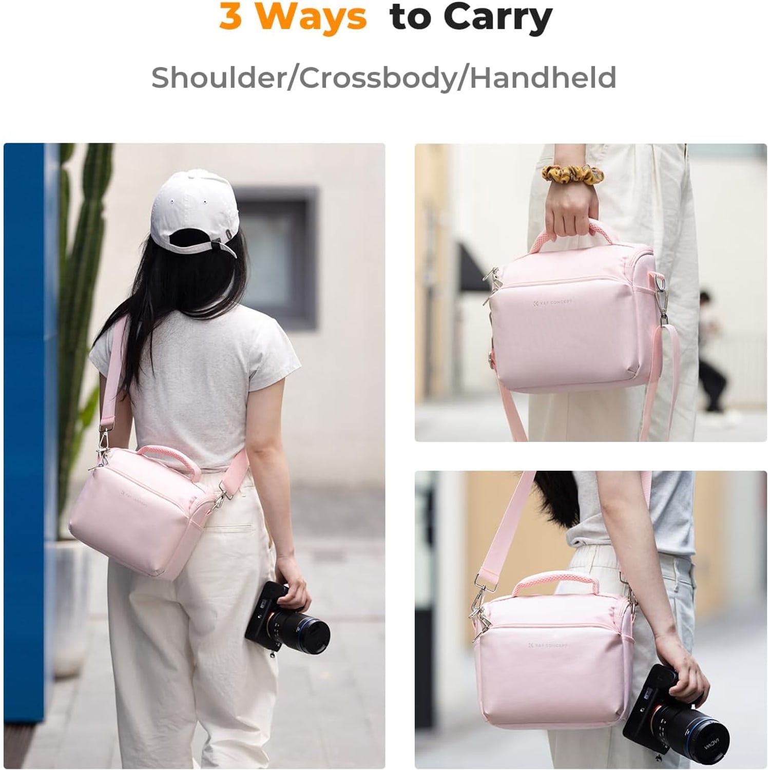Small Canvas Camera Shoulder Bag with Removable Divider, 5 Litre, Pink