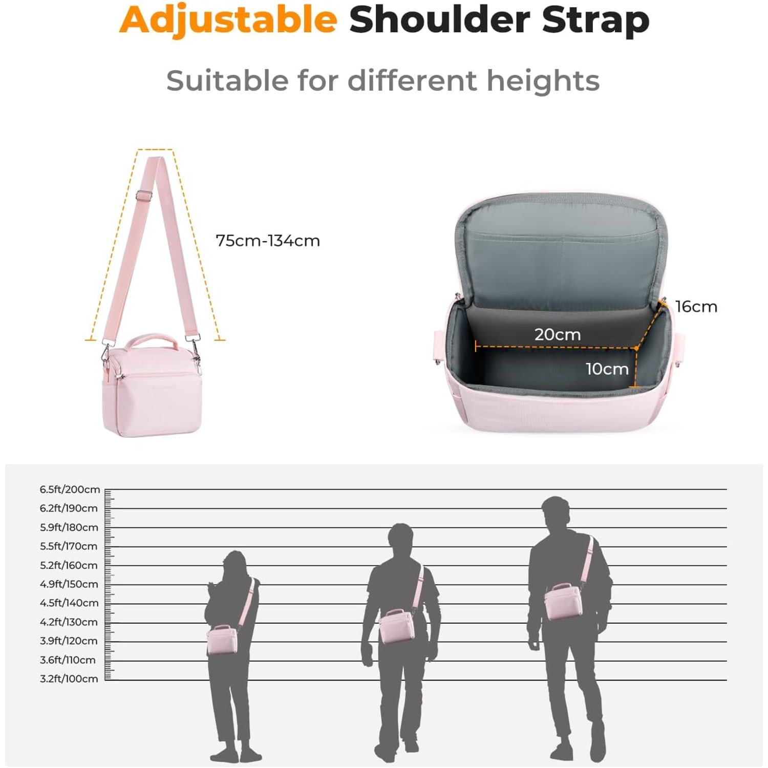 Small Canvas Camera Shoulder Bag with Removable Divider, 5 Litre, Pink: image 8