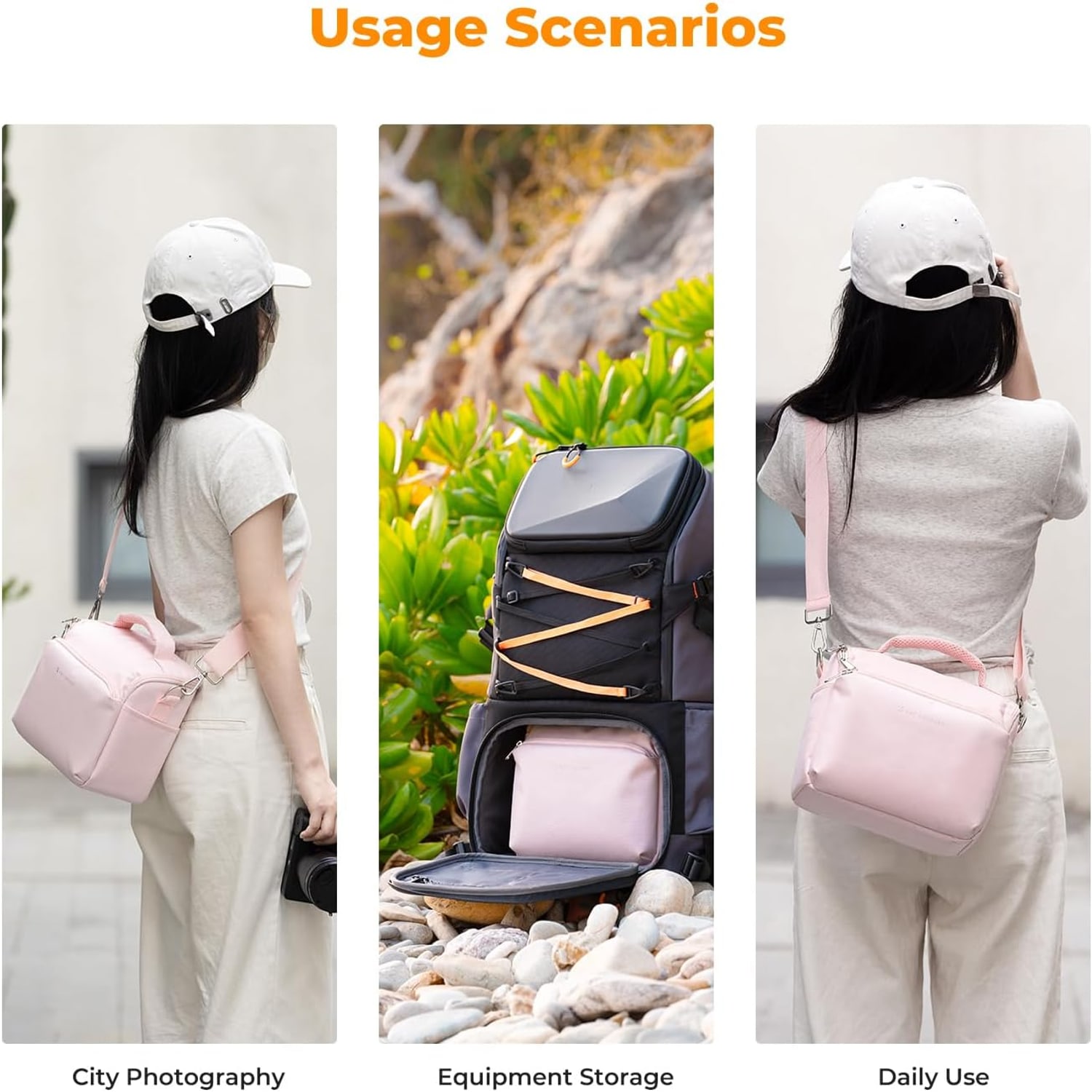 Small Canvas Camera Shoulder Bag with Removable Divider, 5 Litre, Pink: image 9