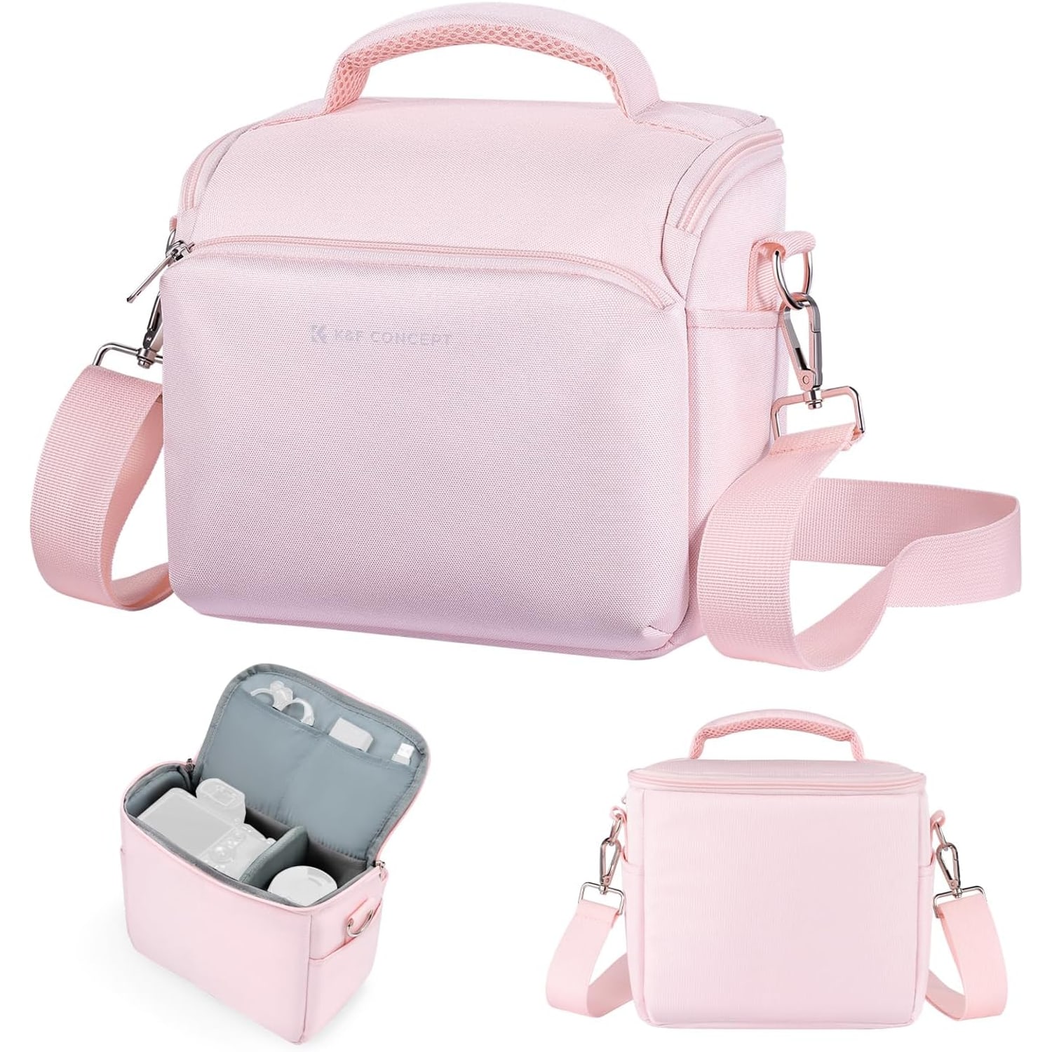 Small Canvas Camera Shoulder Bag with Removable Divider, 5 Litre, Pink