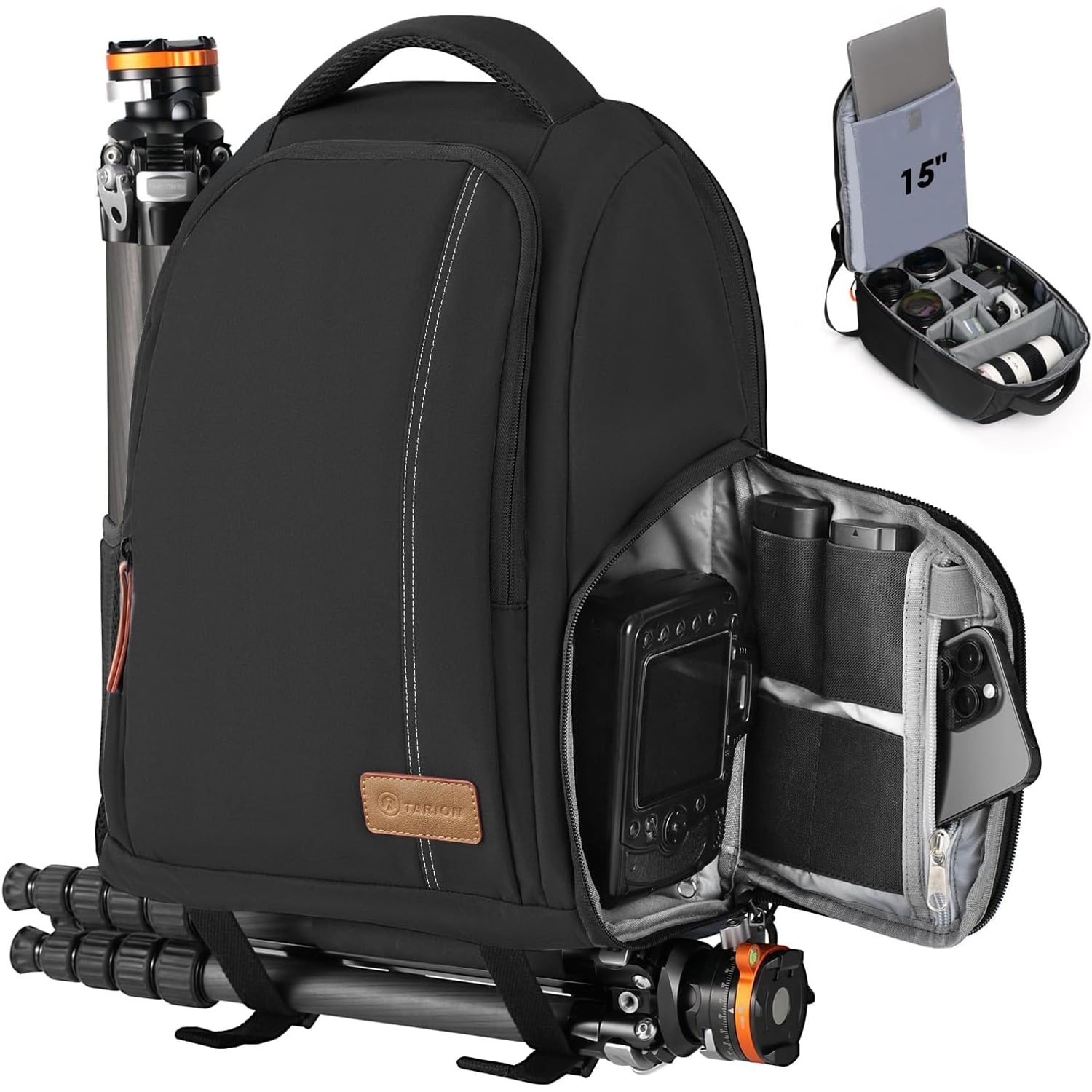 Compact Camera Backpack with 15-Inch Laptop Sleeve