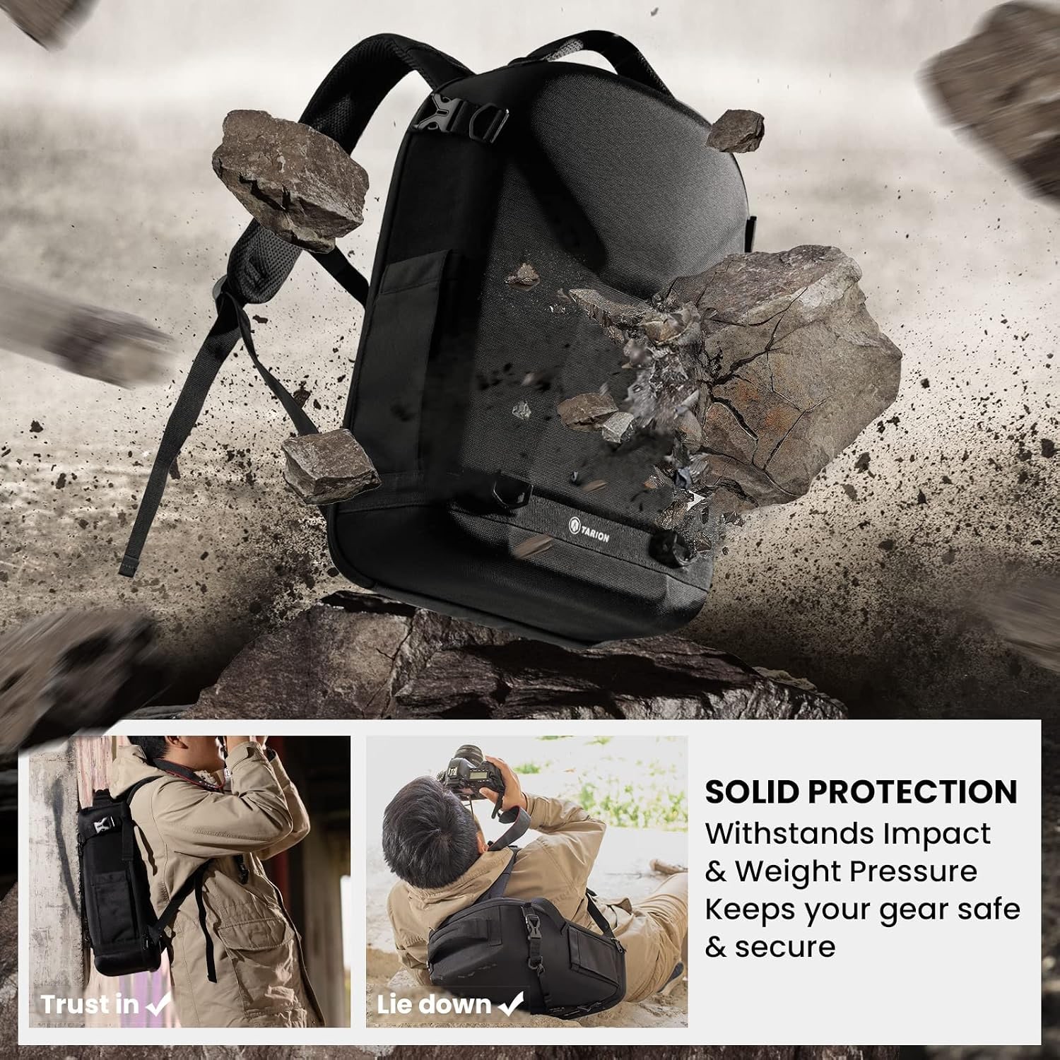 Hard Shell Camera Backpack with 14.5 Inch Laptop Sleeve and Rain Cover