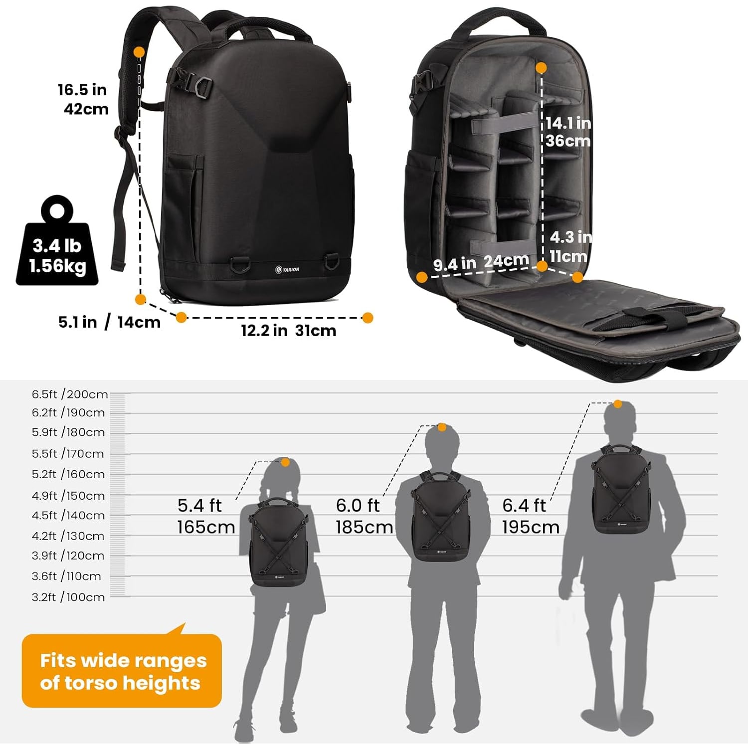 Hard Shell Camera Backpack with 14.5 Inch Laptop Sleeve and Rain Cover