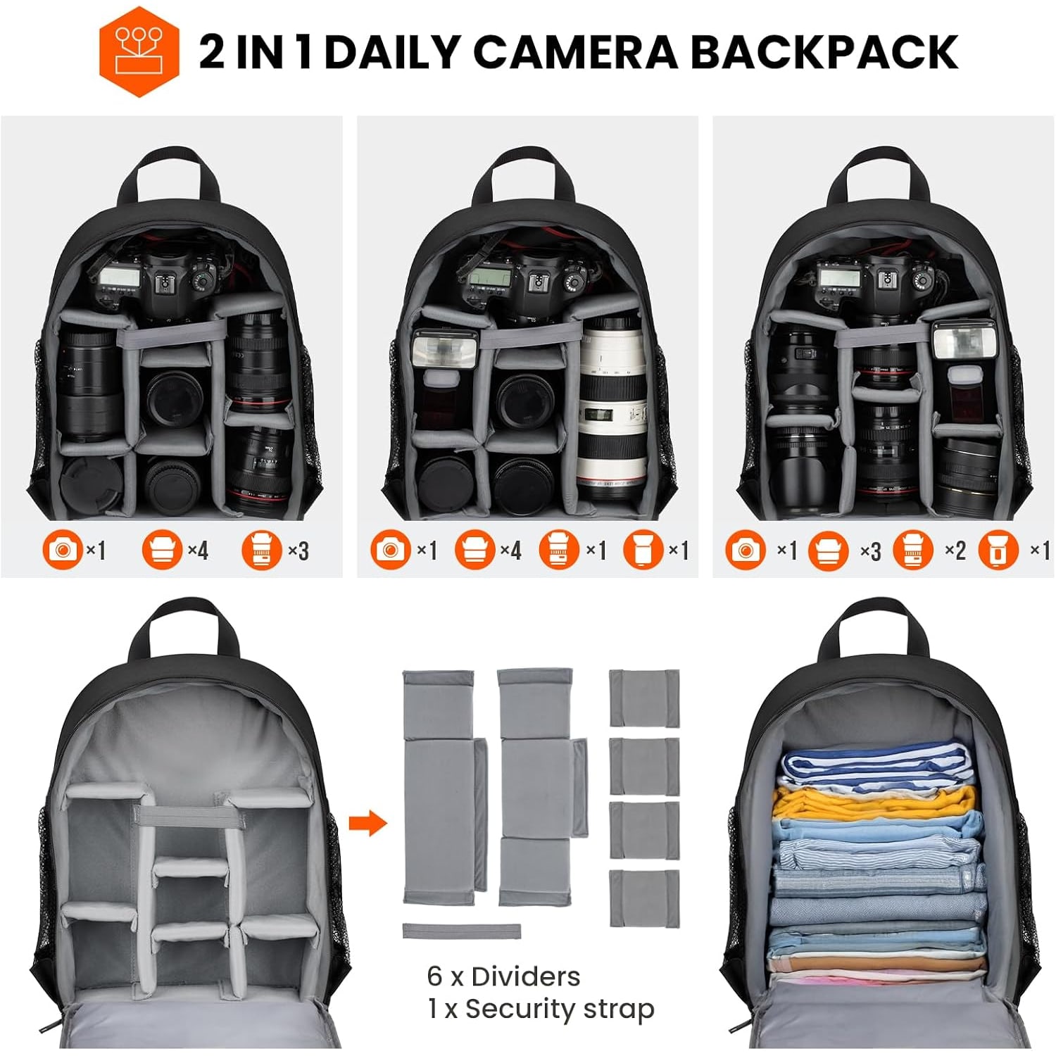 Small Camera Backpack with Rain Cover and 13 Inch Laptop Sleeve