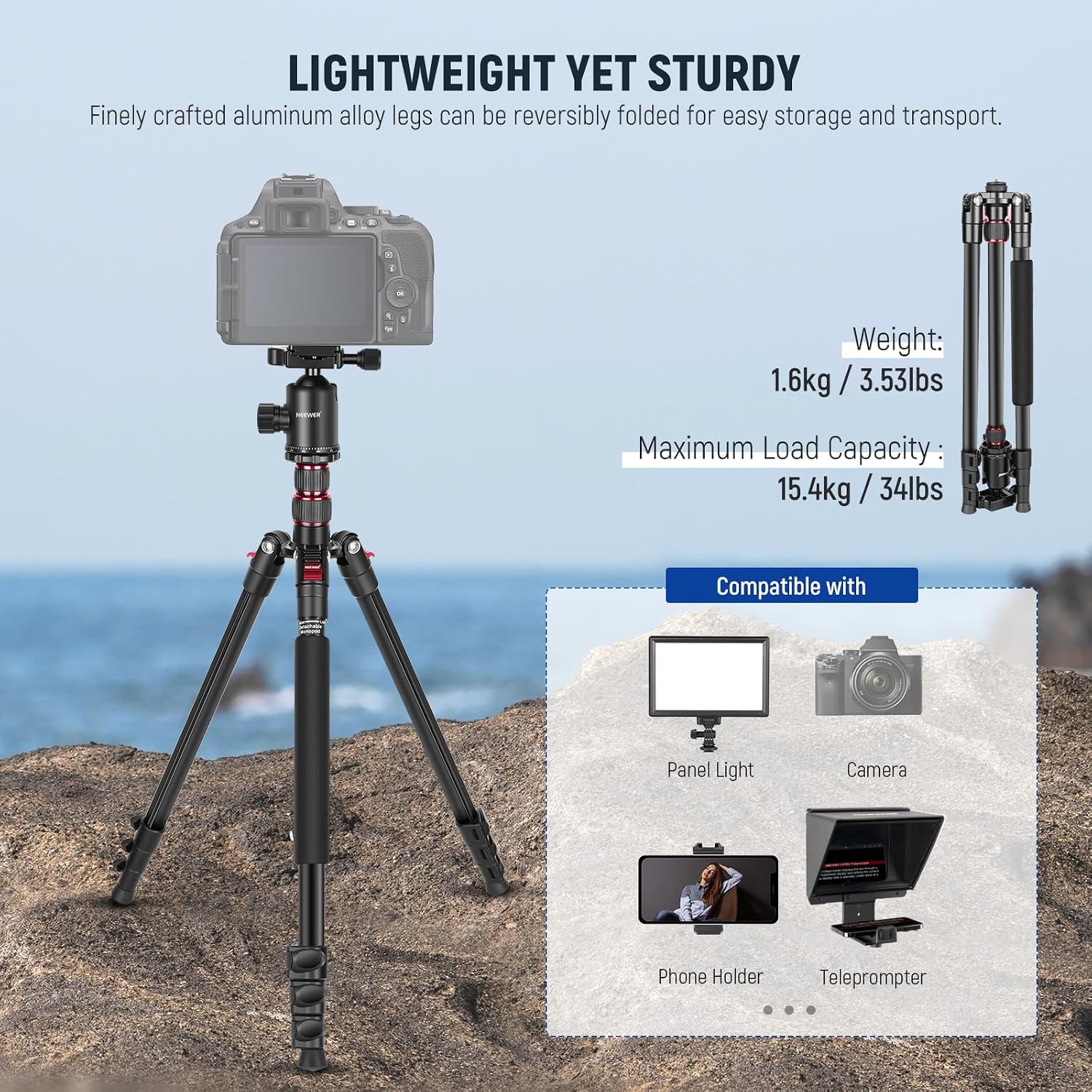 195cm Aluminium Tripod and Monopod with 36 mm Ball Head: image 2