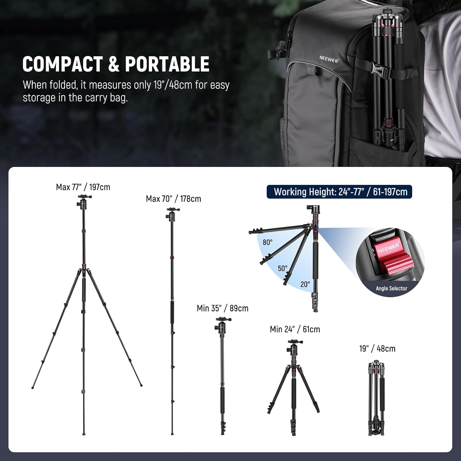 195cm Aluminium Tripod and Monopod with 36 mm Ball Head: image 3