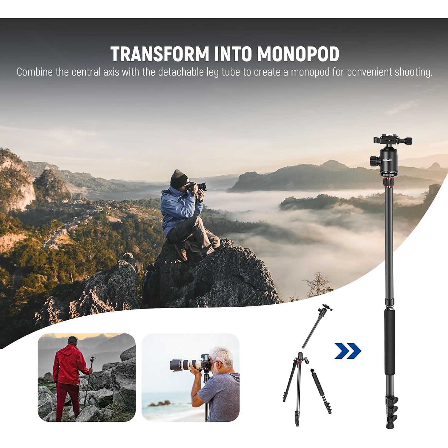 195cm Aluminium Tripod and Monopod with 36 mm Ball Head: image 6