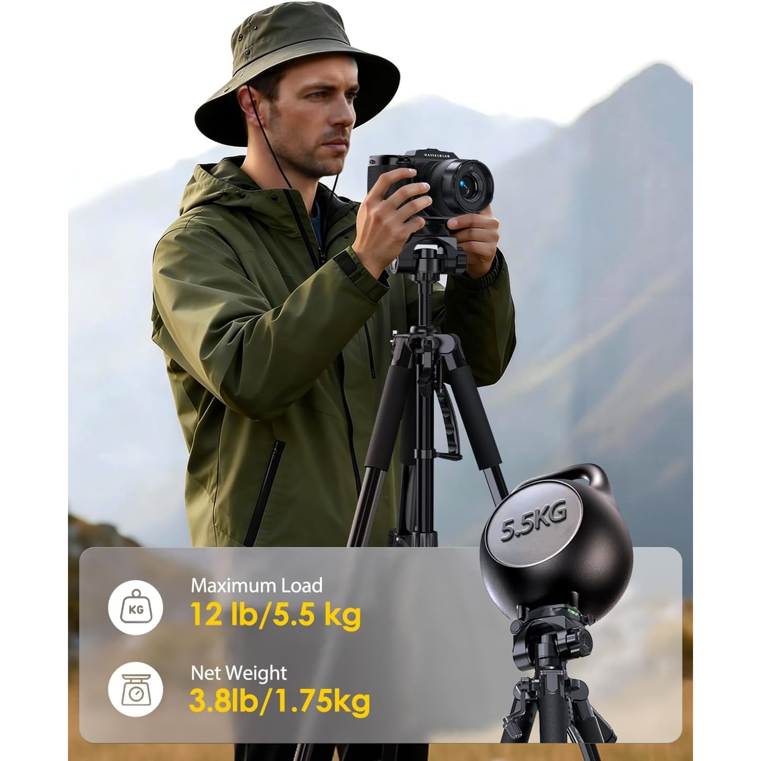 188cm Camera Tripod with Phone Holder, Remote and Carry Bag: image 3