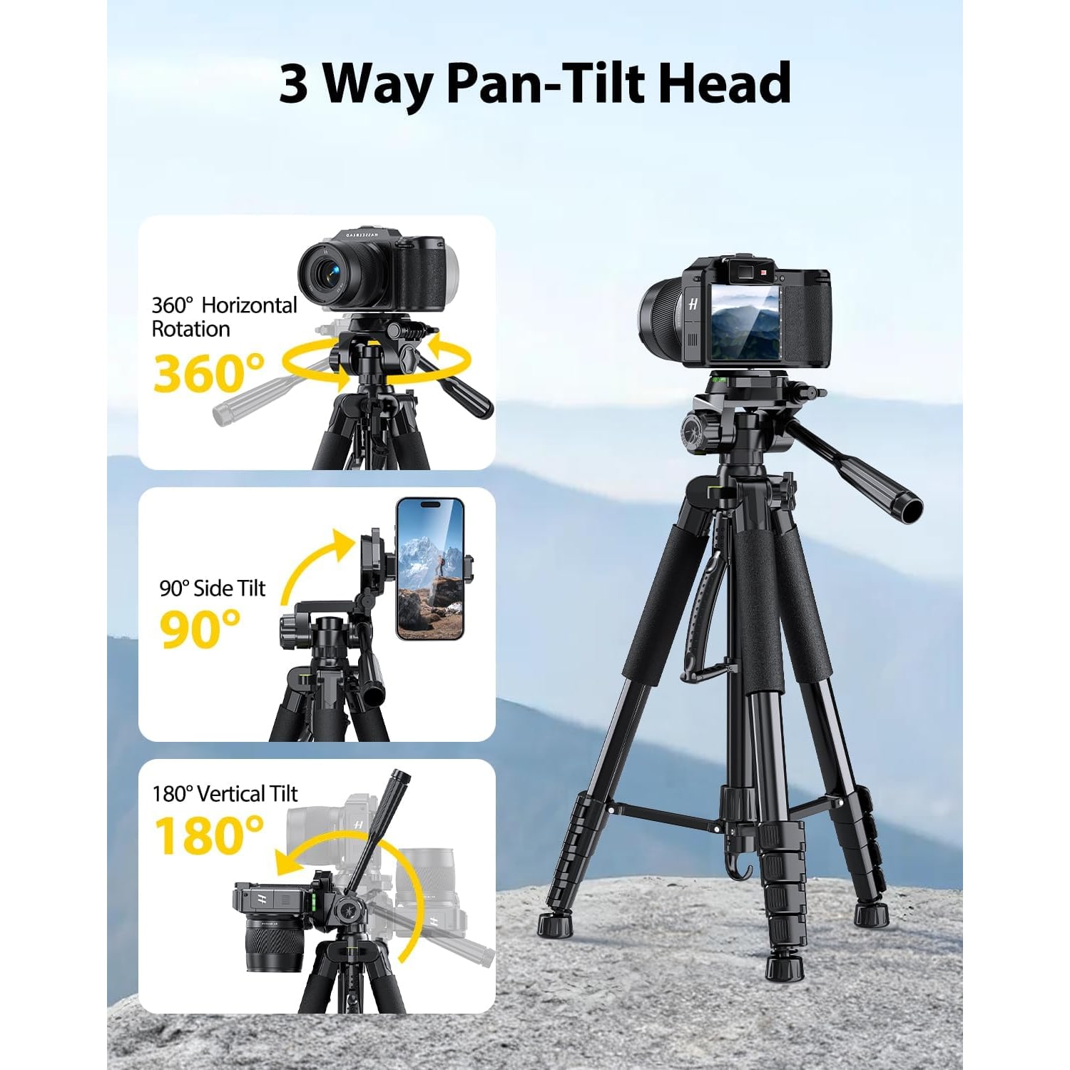 188cm Camera Tripod with Phone Holder, Remote and Carry Bag: image 4