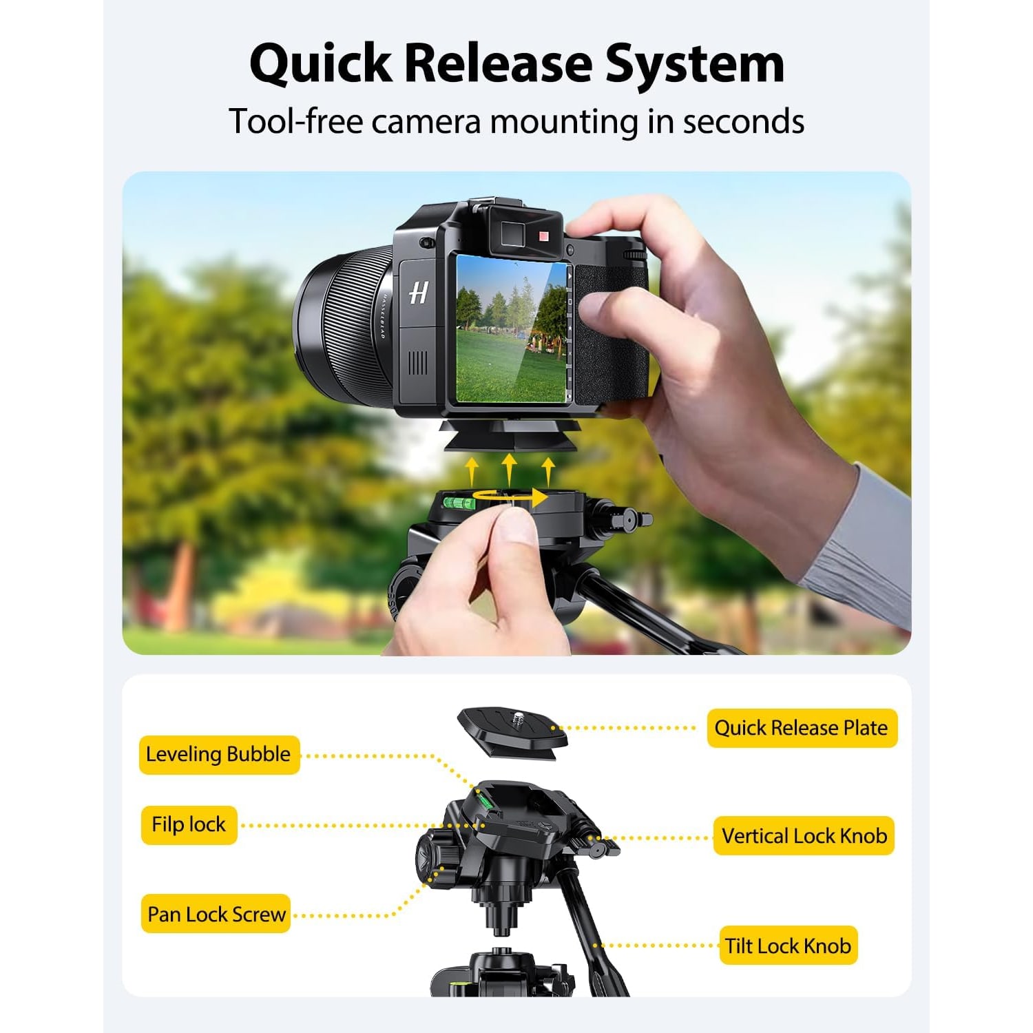 188cm Camera Tripod with Phone Holder, Remote and Carry Bag: image 5
