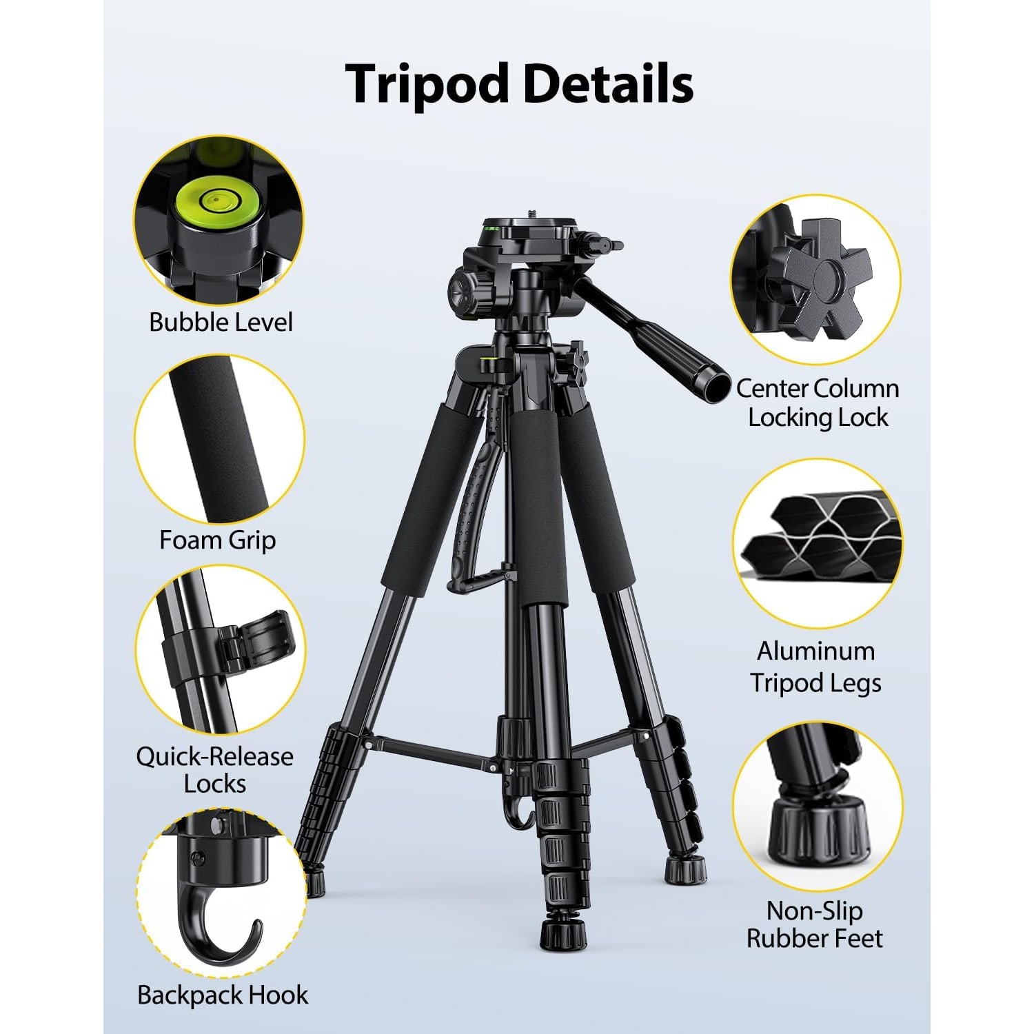 188cm Camera Tripod with Phone Holder, Remote and Carry Bag: image 6