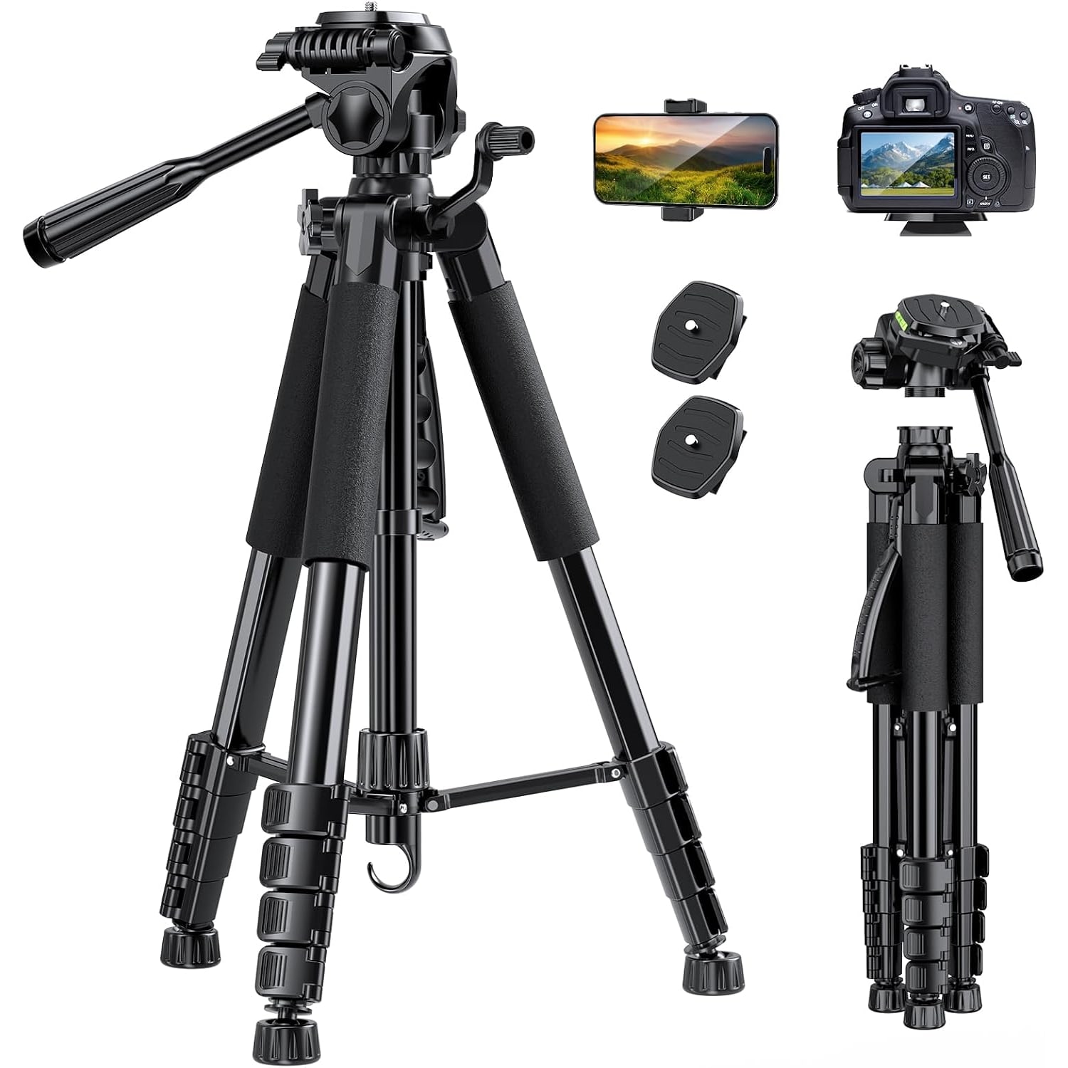 188cm Camera Tripod with Phone Holder, Remote and Carry Bag