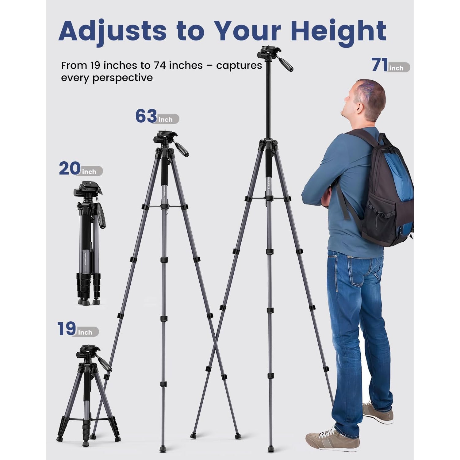 188cm Lightweight Camera Tripod with 3-Way Pan Head and Phone Mount: image 3