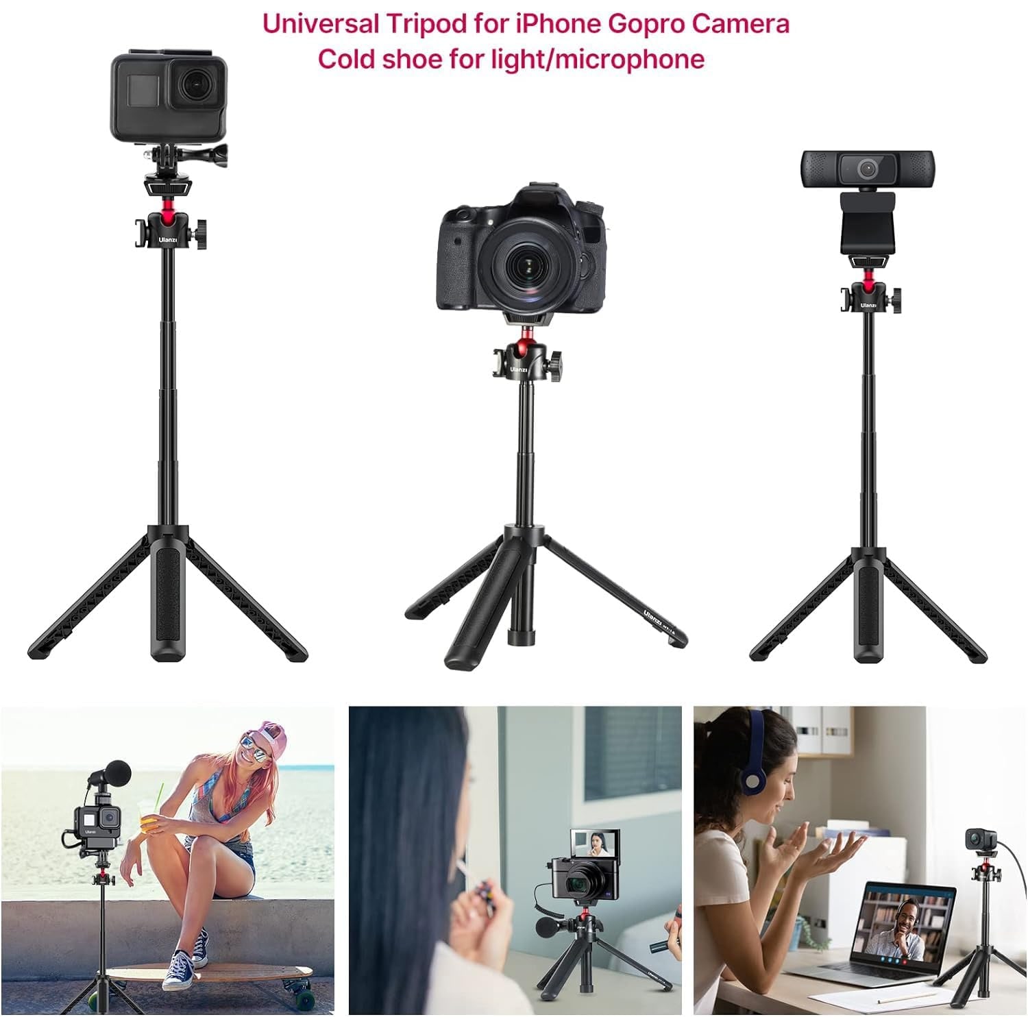 Mini Extendable Tripod with Ball Head and Cold Shoe