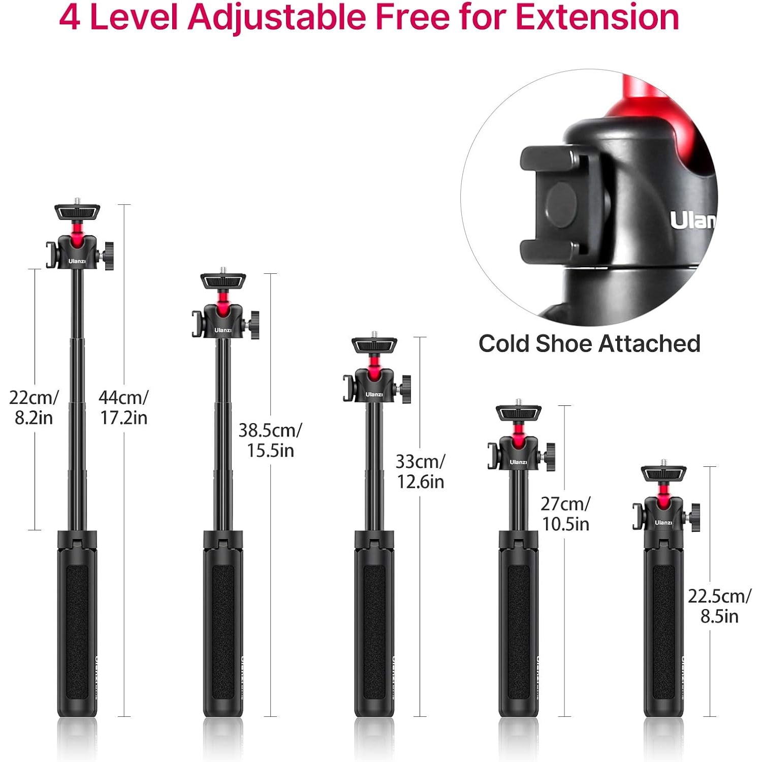 Mini Extendable Tripod with Ball Head and Cold Shoe