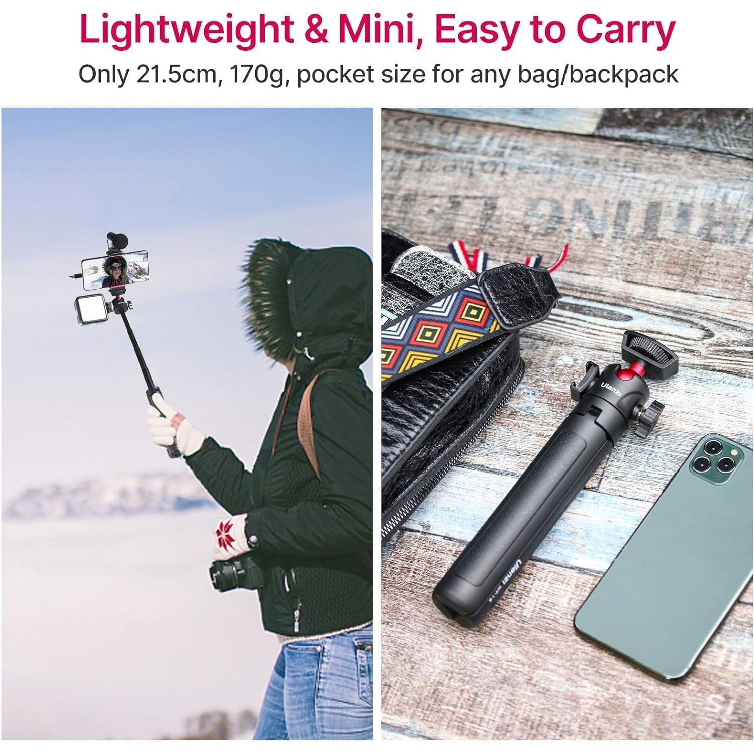 Mini Extendable Tripod with Ball Head and Cold Shoe