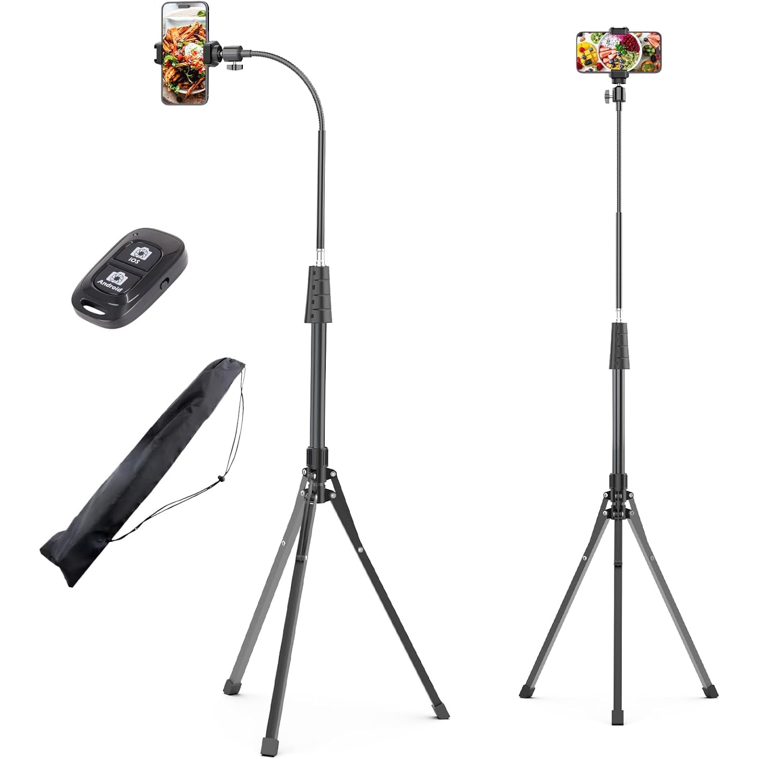 Overhead Phone Tripod with Flexible Gooseneck and Bluetooth Remote