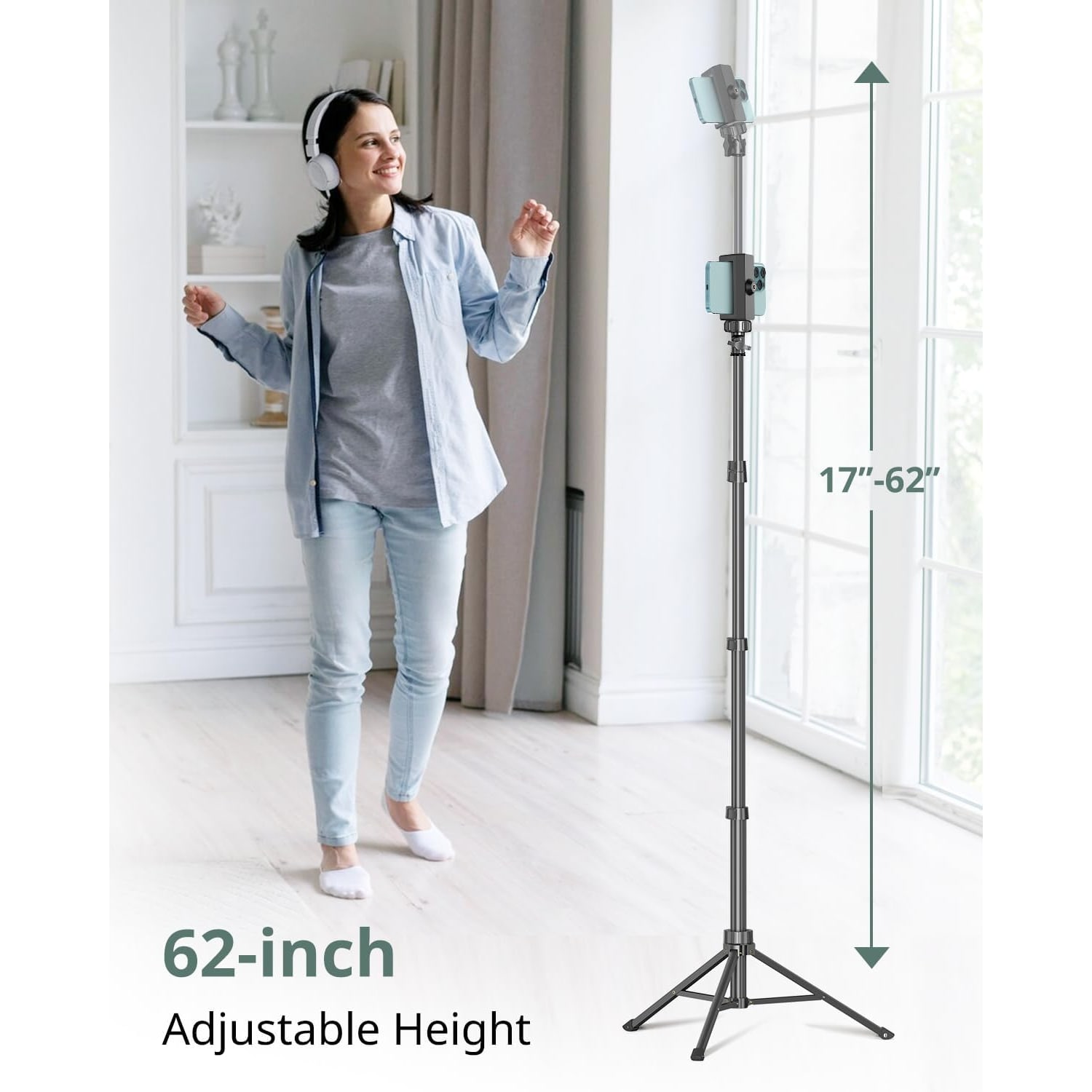 157cm Phone Tripod and Selfie Stick with Bluetooth Remote: image 2