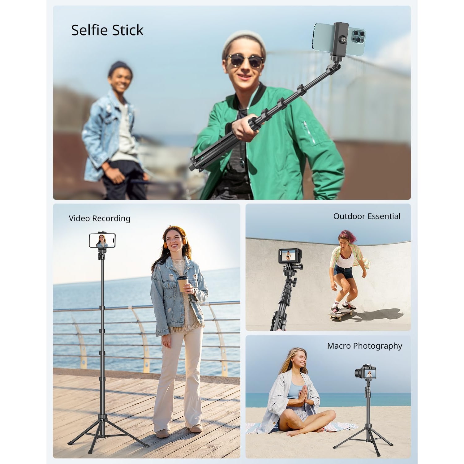 157cm Phone Tripod and Selfie Stick with Bluetooth Remote: image 4