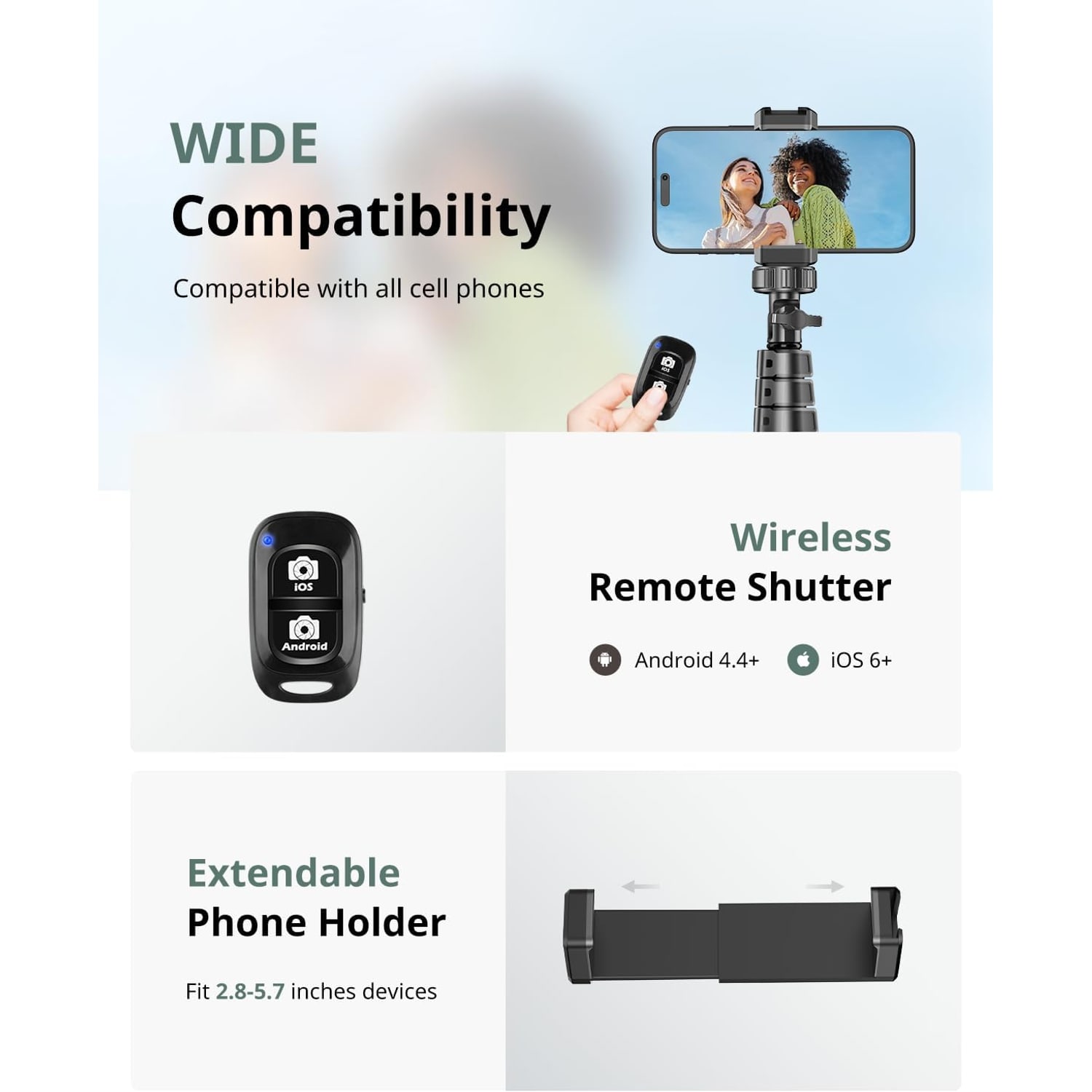 157cm Phone Tripod and Selfie Stick with Bluetooth Remote: image 6