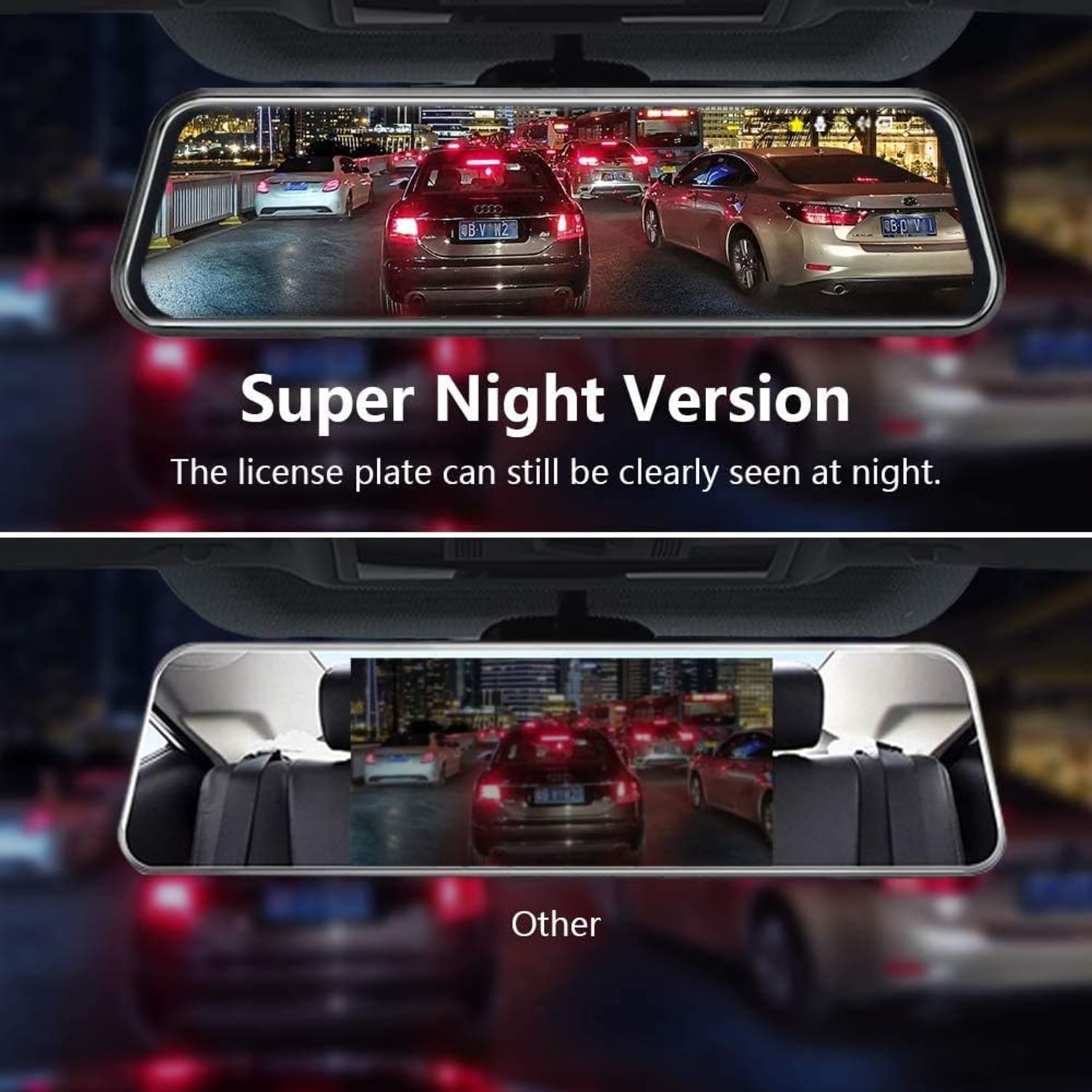 10 Inch Mirror Dash Cam with 1080p Front and Rear Cameras