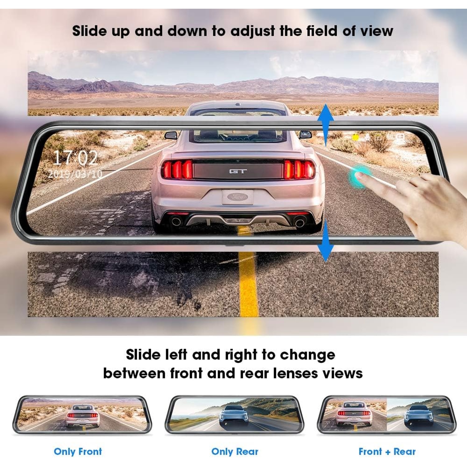10 Inch Mirror Dash Cam with 1080p Front and Rear Cameras