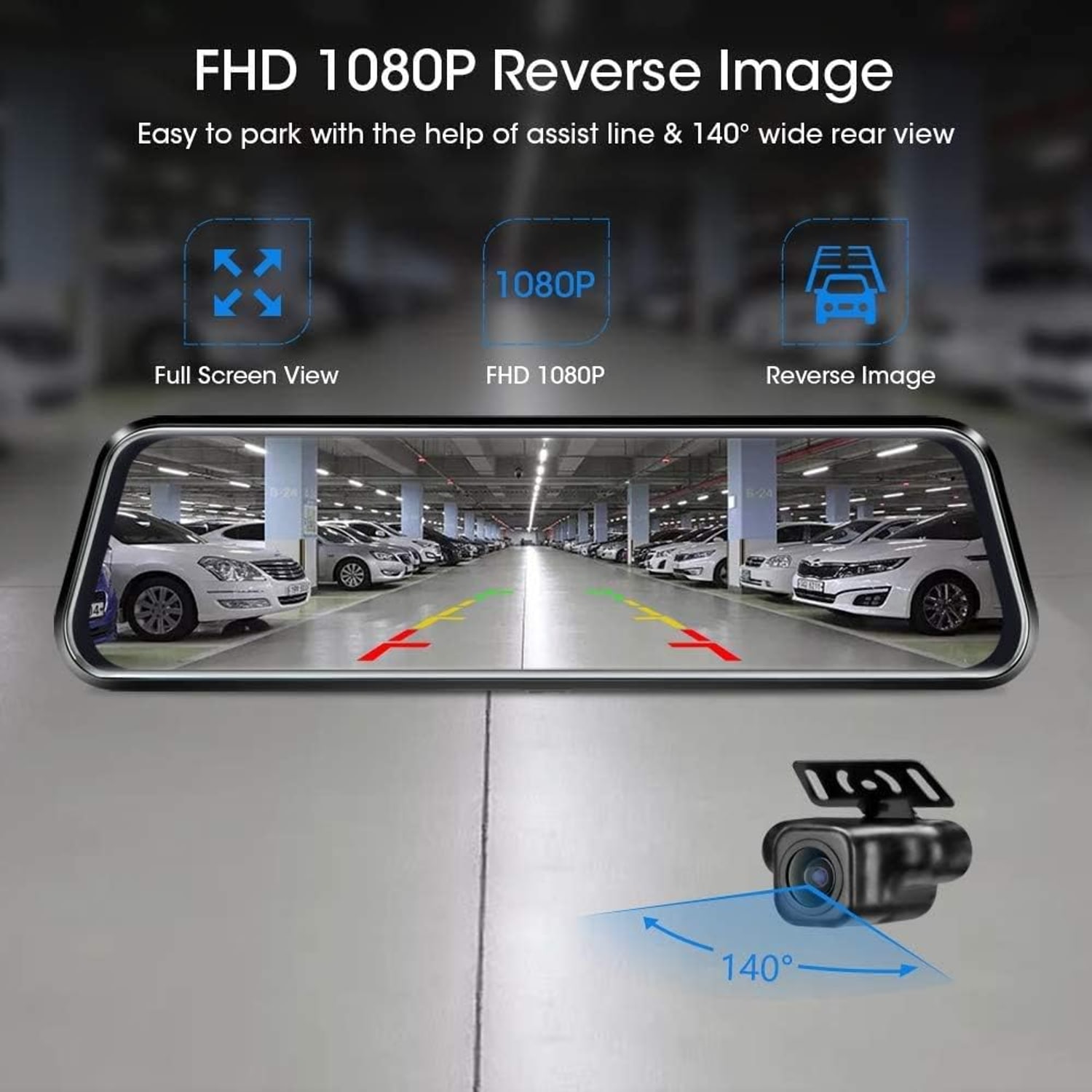 10 Inch Mirror Dash Cam with 1080p Front and Rear Cameras