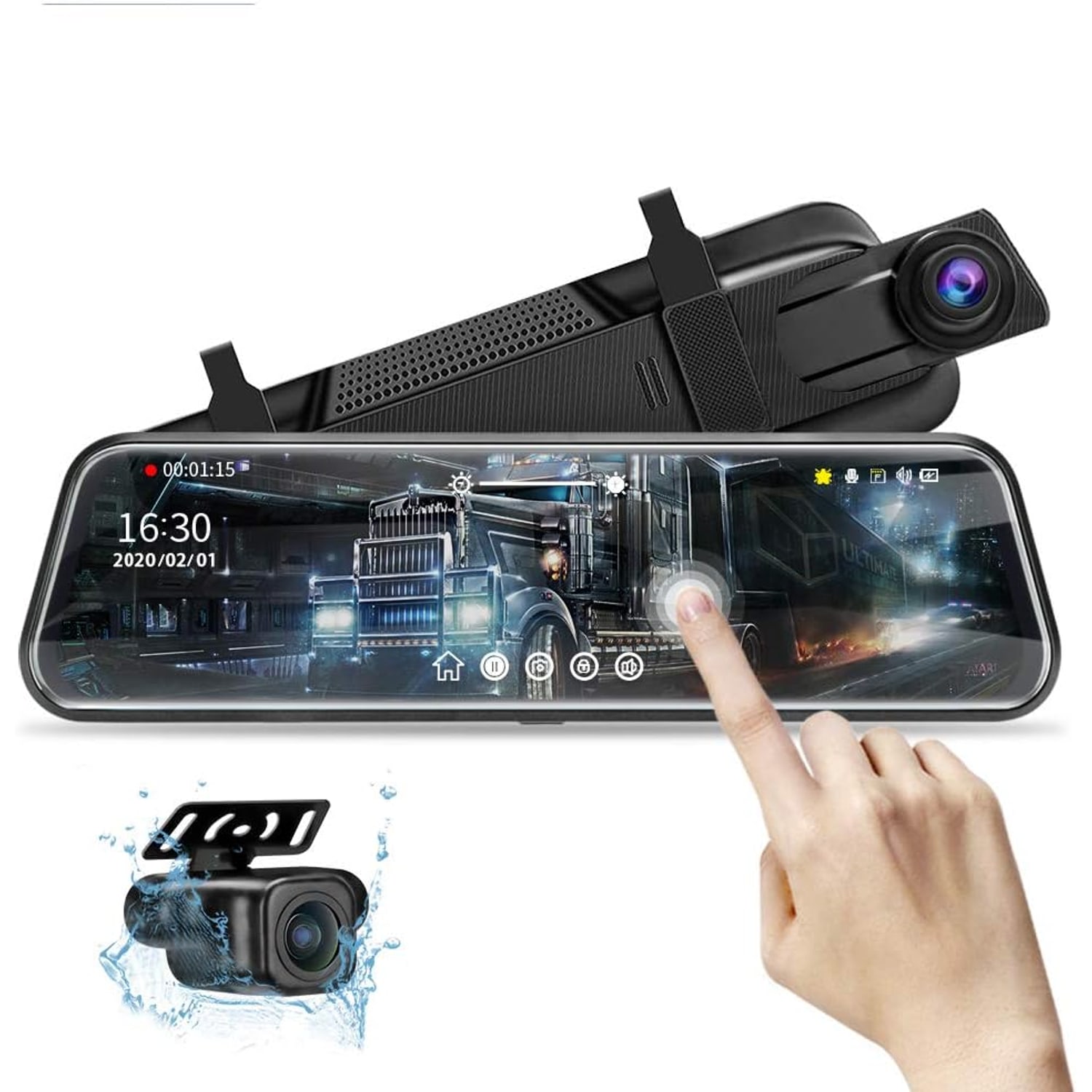 10 Inch Mirror Dash Cam with 1080p Front and Rear Cameras, from Camera Company