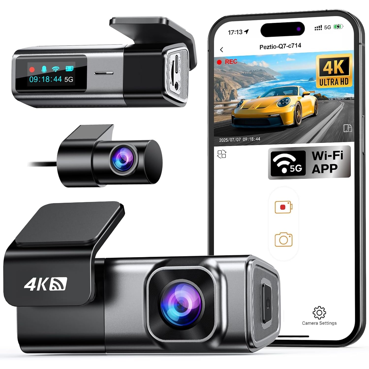 4K Front and Rear Dash Cam with 5GHz WiFi
