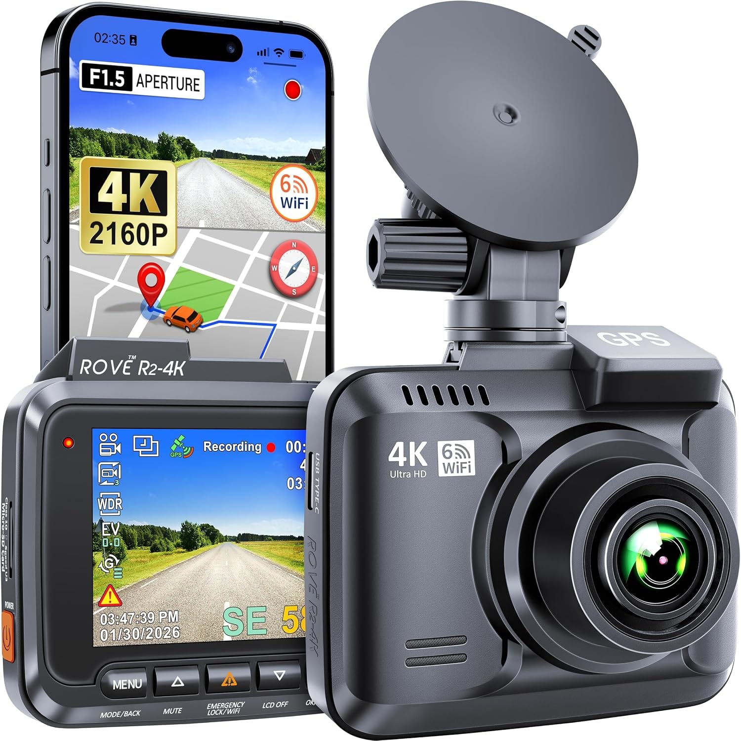 4K WiFi Dash Cam with GPS