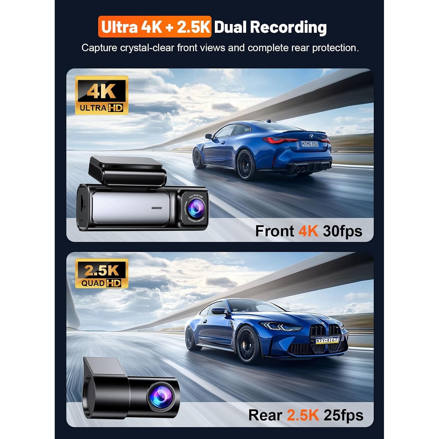 4K Dual Dash Cam with GPS, 5GHz WiFi and 64GB Card: image 2