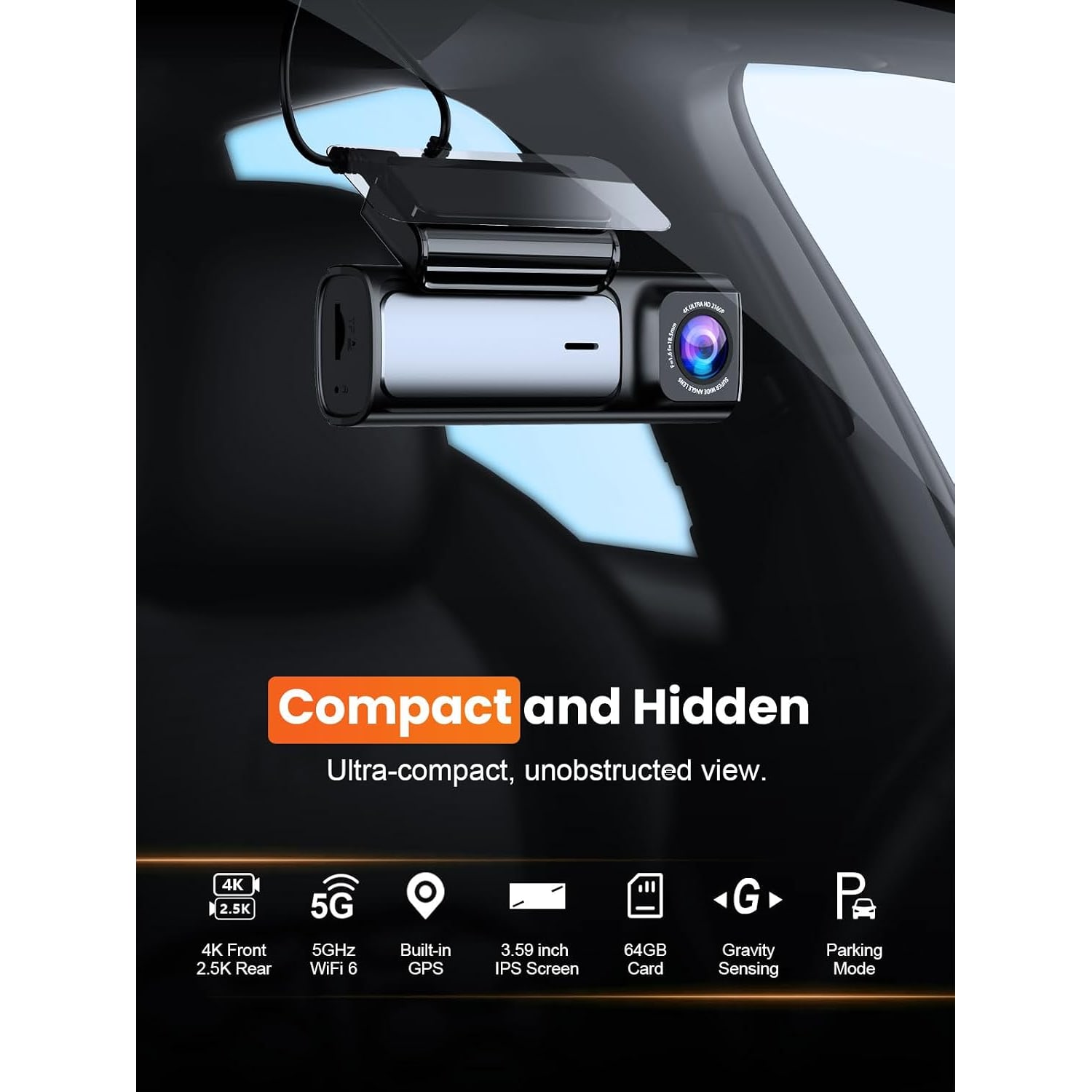 4K Dual Dash Cam with GPS, 5GHz WiFi and 64GB Card: image 3