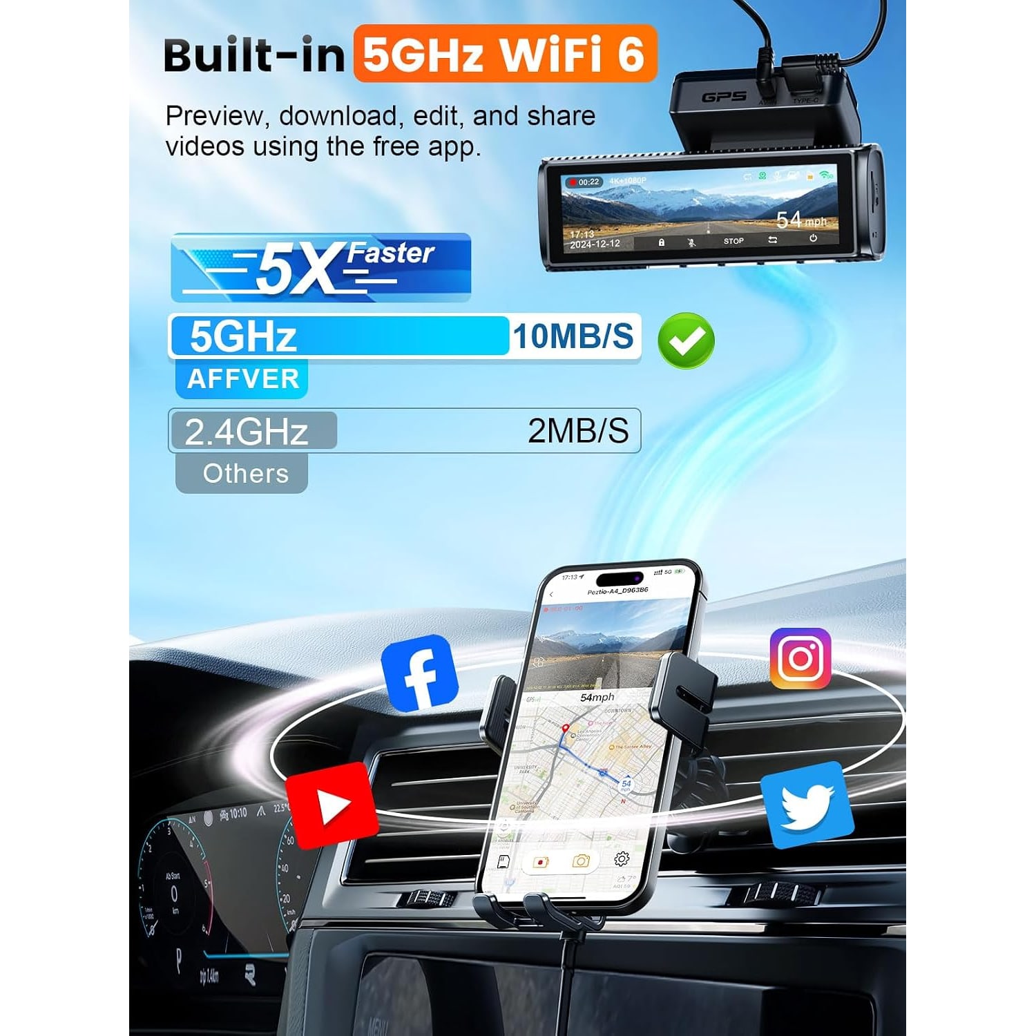 4K Dual Dash Cam with GPS, 5GHz WiFi and 64GB Card: image 4