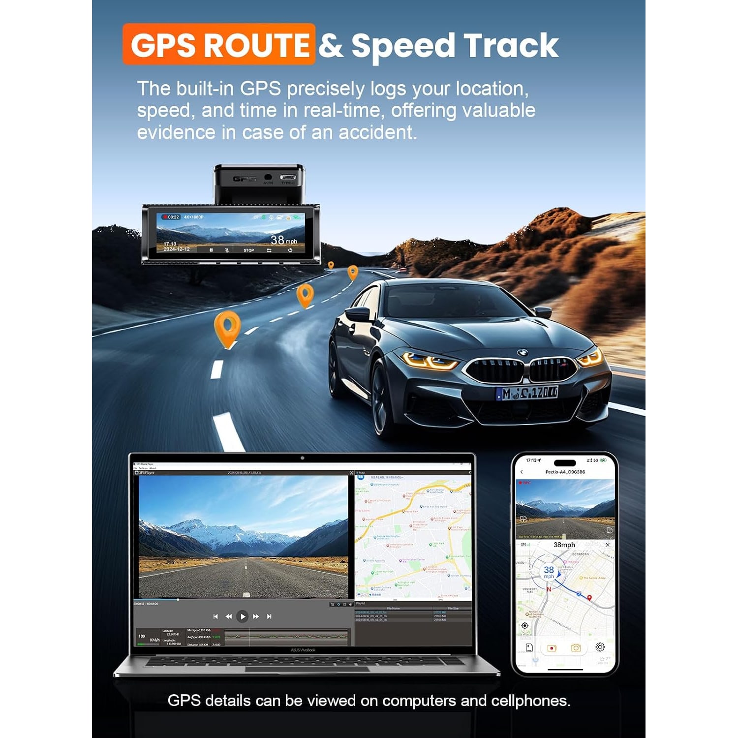 4K Dual Dash Cam with GPS, 5GHz WiFi and 64GB Card: image 5