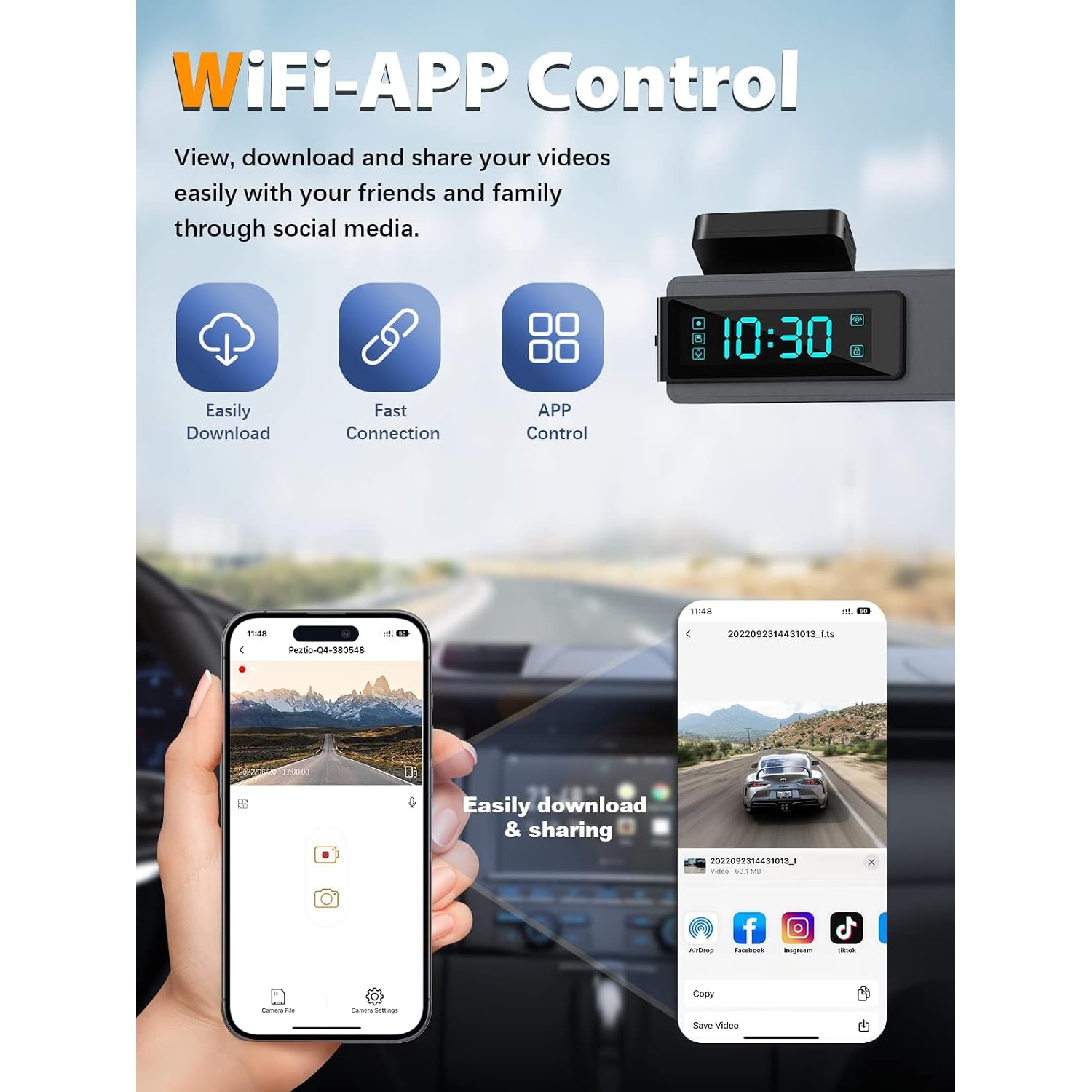 Front and Rear WiFi Dash Cam with 64GB Card: image 4