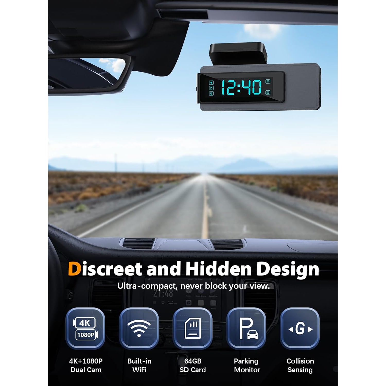Front and Rear WiFi Dash Cam with 64GB Card: image 5