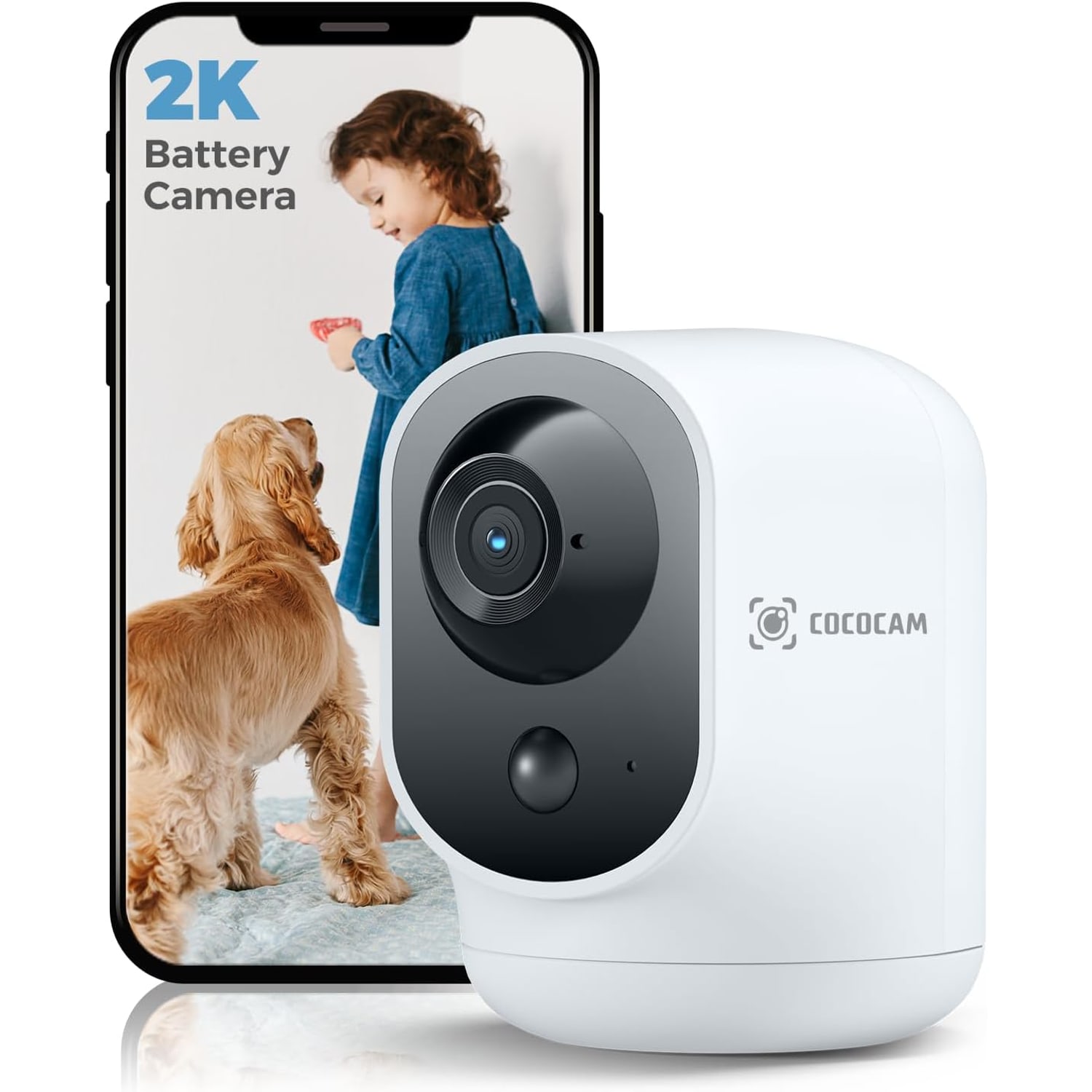 COCOCAM 2K Battery Indoor Security Camera with Pan and Tilt