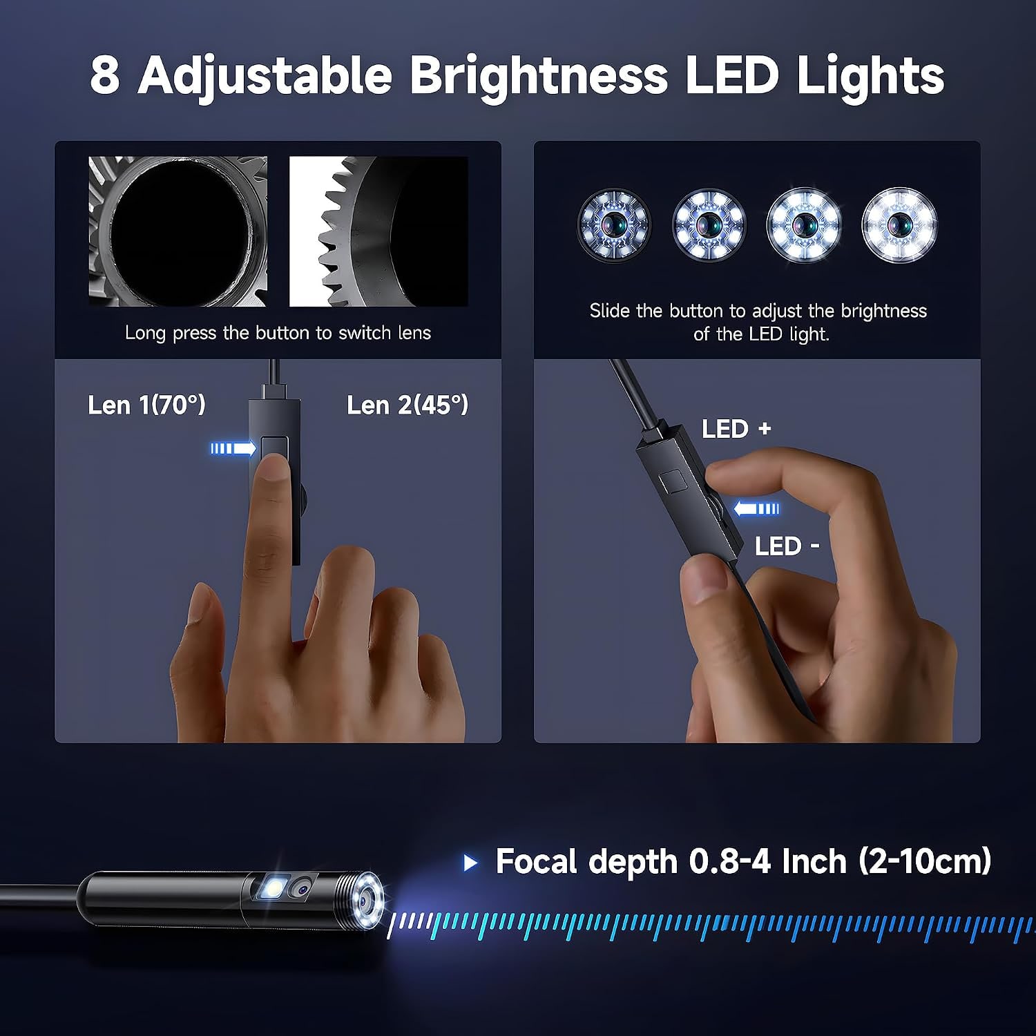 Dual Lens Endoscope 1920p with 8mm IP67 Probe and 5m Semi-Rigid Cable: image 3