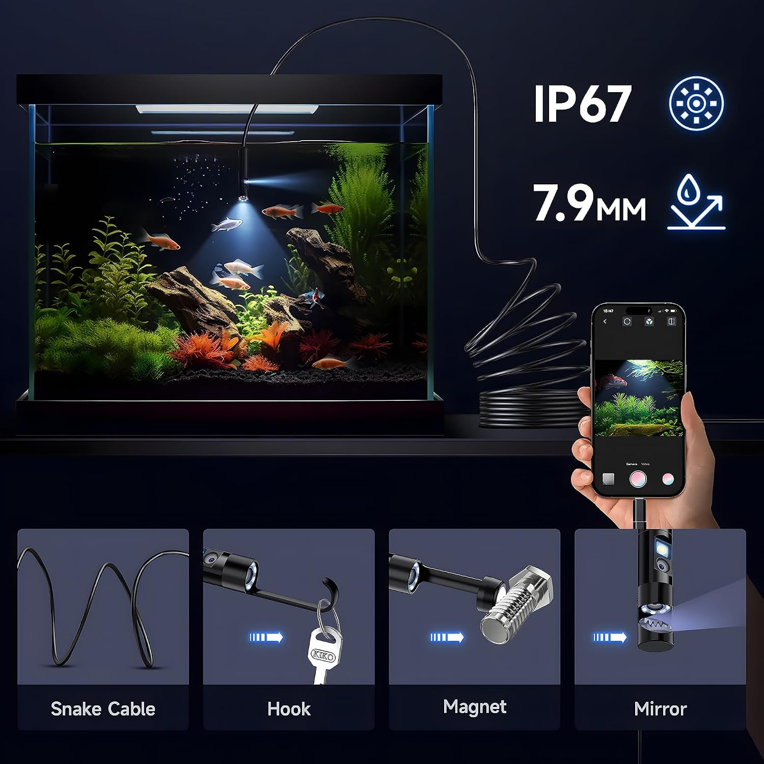 Dual Lens Endoscope 1920p with 8mm IP67 Probe and 5m Semi-Rigid Cable: image 4