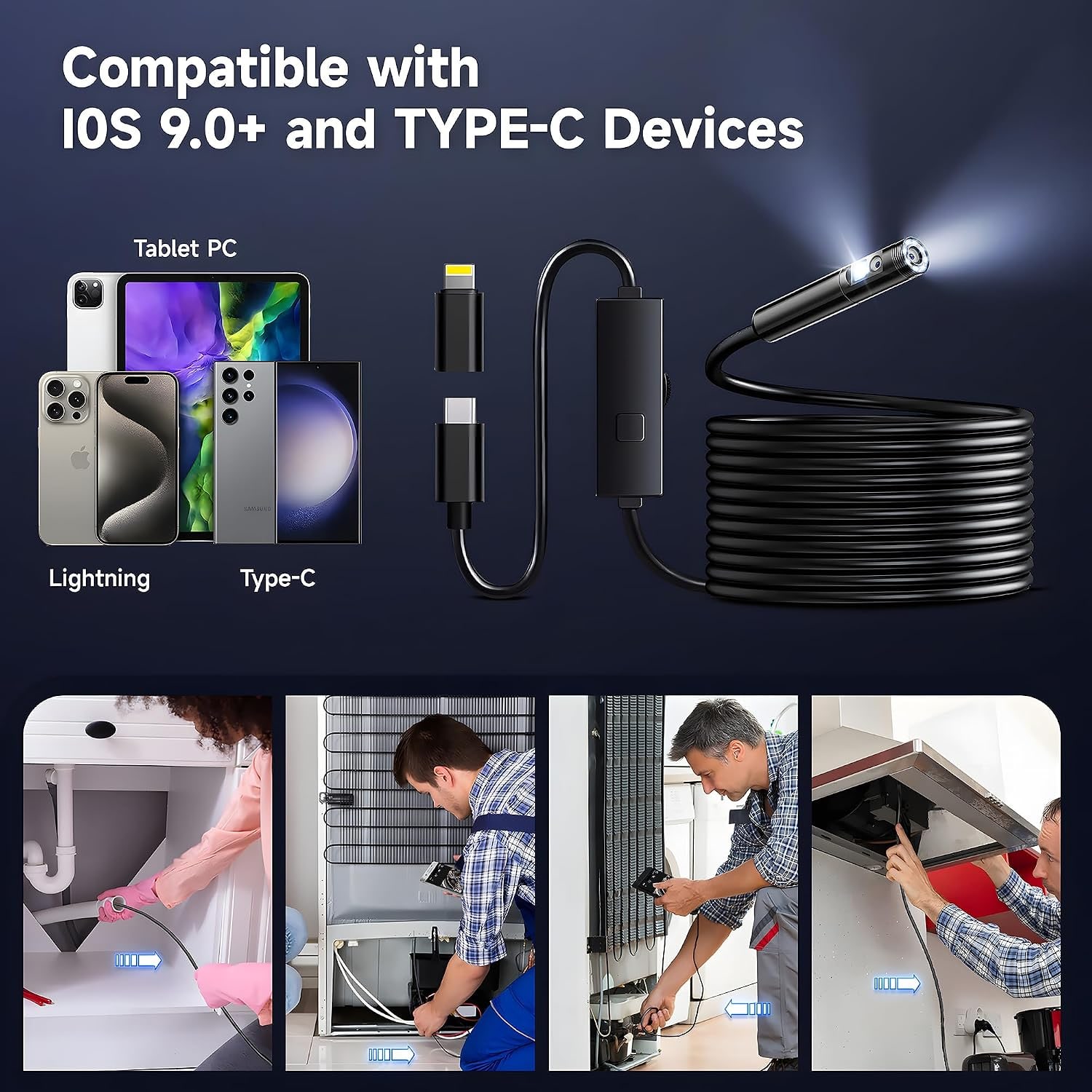 Dual Lens Endoscope 1920p with 8mm IP67 Probe and 5m Semi-Rigid Cable: image 5