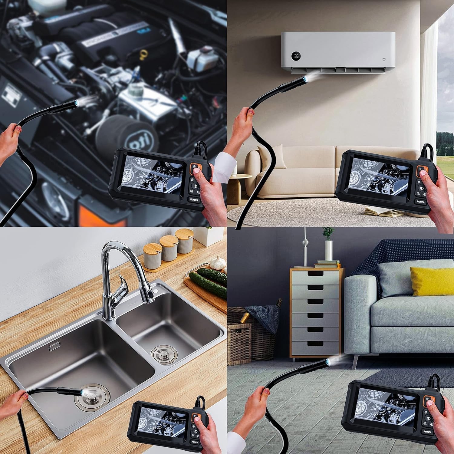 Endoscope Camera with 4.3 Inch Screen, 8mm Probe and 5m Semi-Rigid Cable