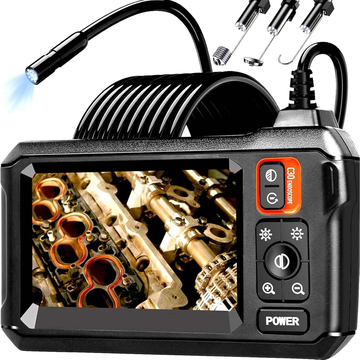 Endoscope Camera with 4.3 Inch Screen, 8mm Probe and 5m Semi-Rigid Cable