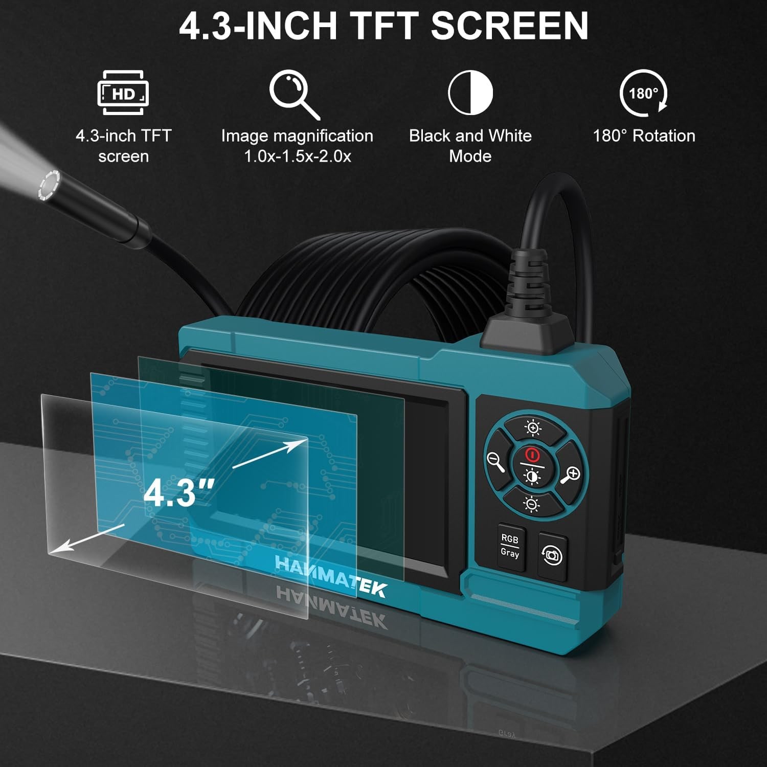 Industrial Endoscope with 4.3 Inch Screen, 8mm Camera and 5m Cable: image 4