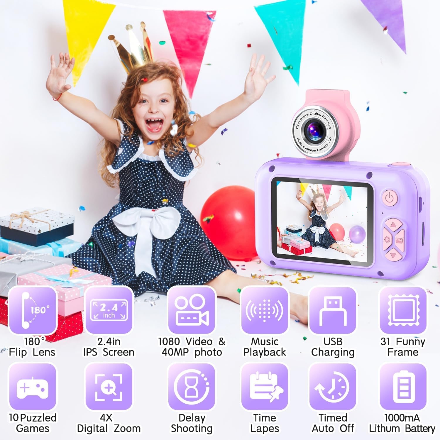 ARNSSIEN Kids Camera with 180° Flip Lens