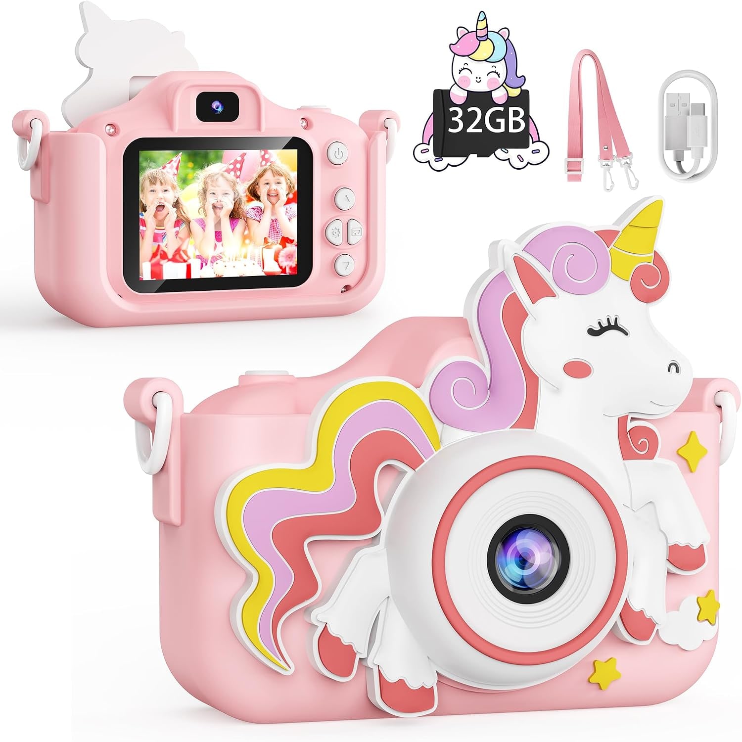 Kids Digital Camera with 1080p Video, Selfie Lens and Unicorn Case