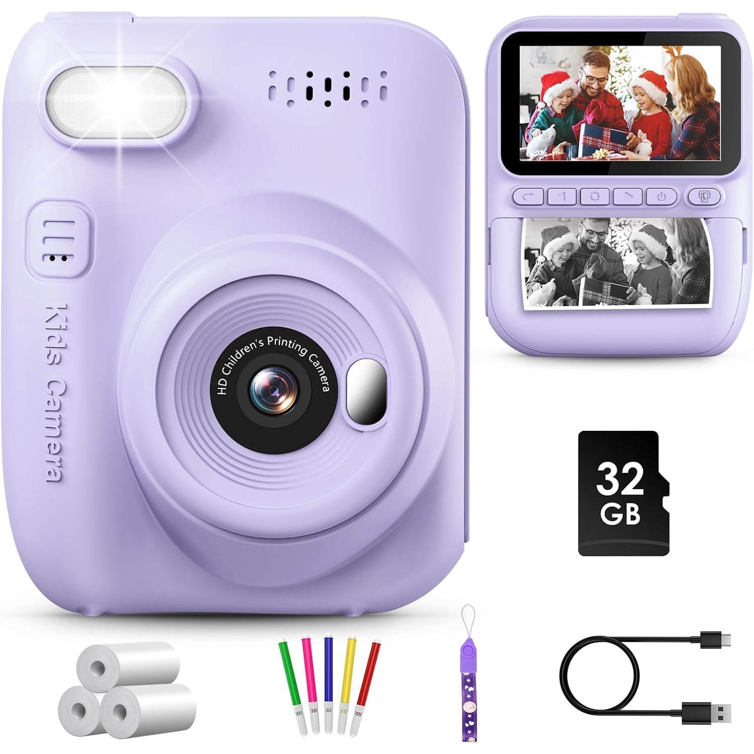 Kids Instant Camera with 3 Inch Screen and Black and White Printing