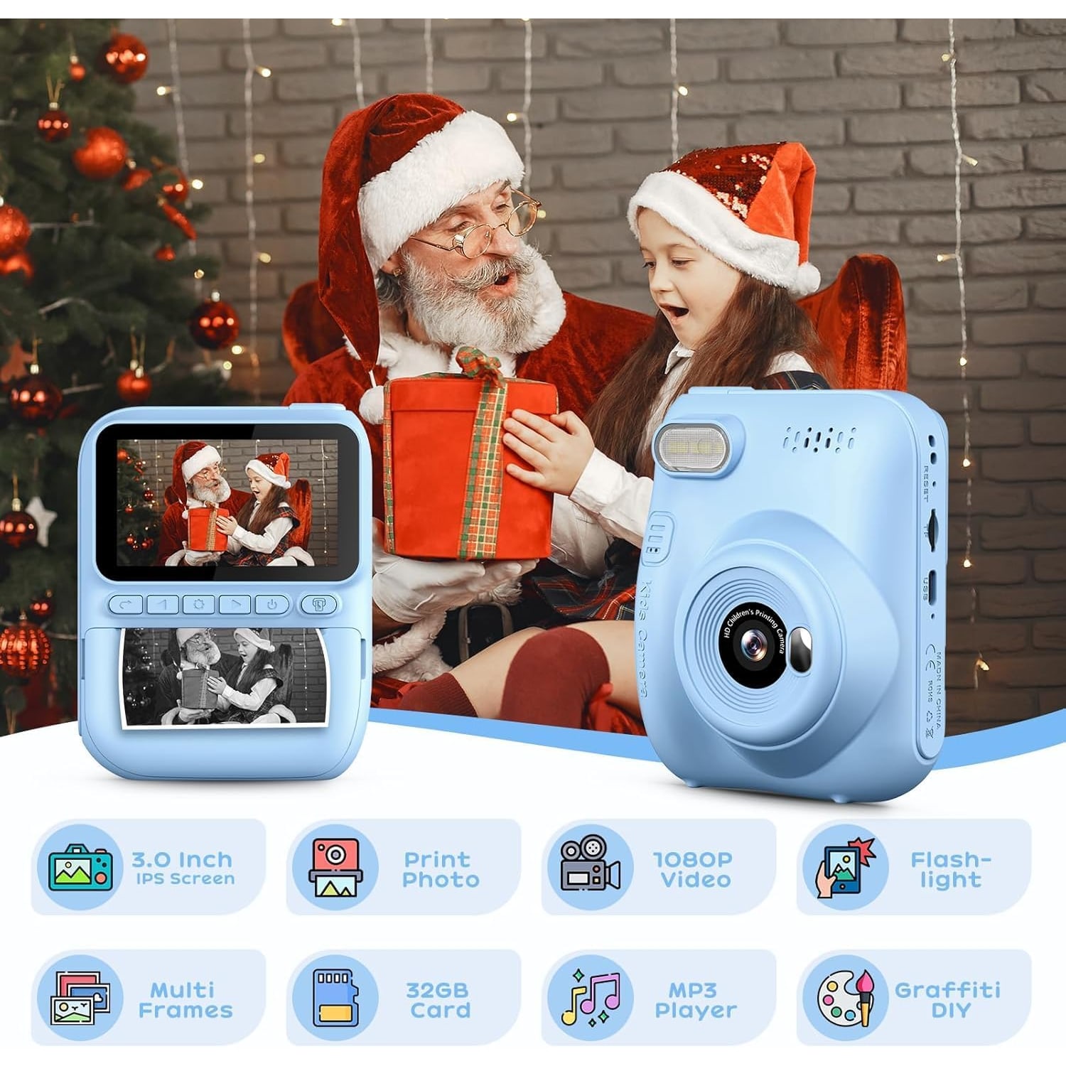Kids Instant Camera with 3 Inch Screen and Black and White Printing