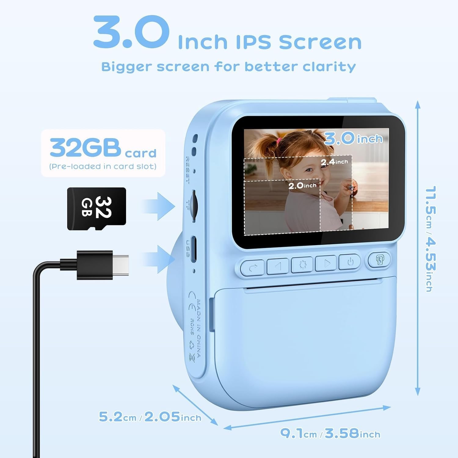 Kids Instant Camera with 3 Inch Screen and Black and White Printing